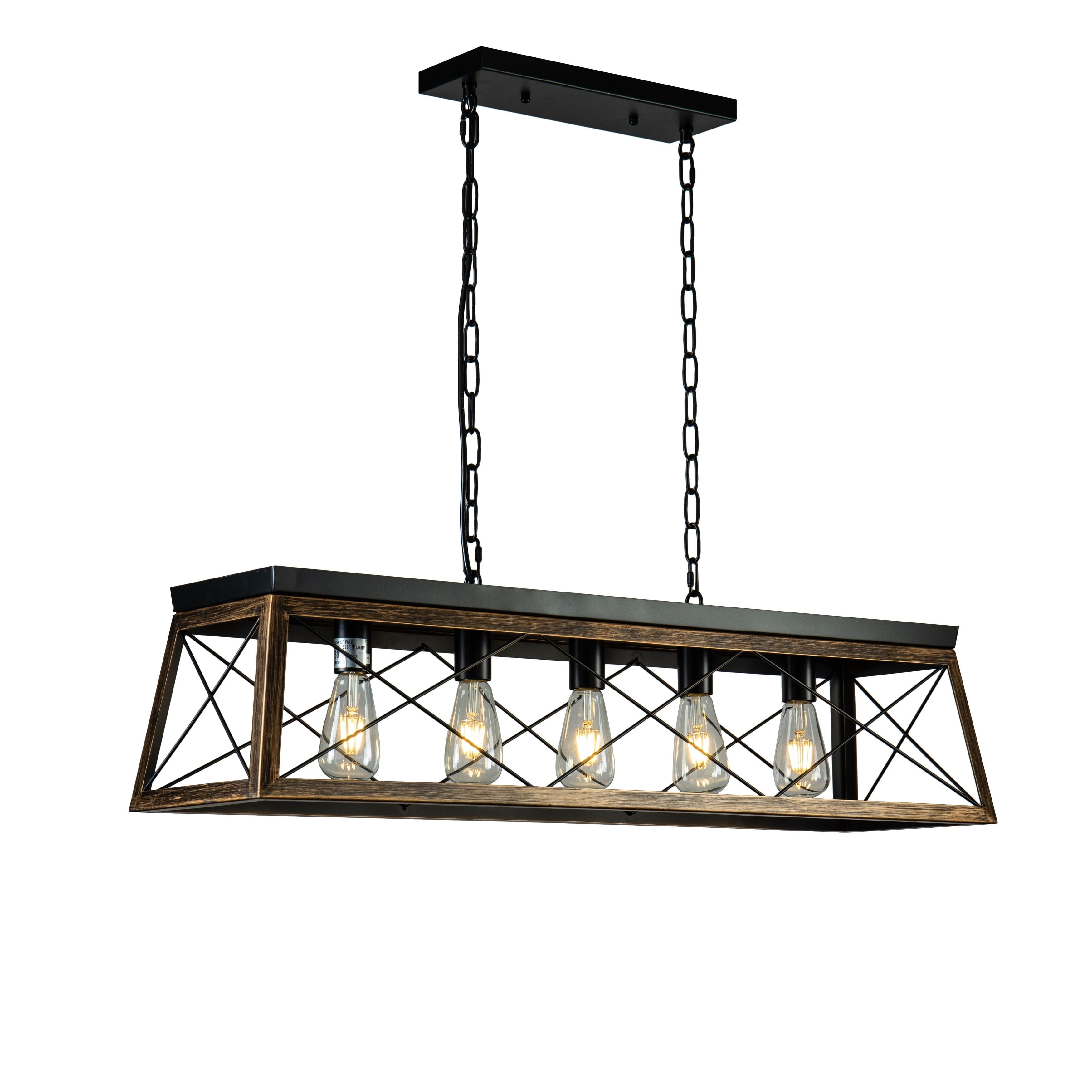 Antique Brass and Black 5-Light Farmhouse Cage Chandelier