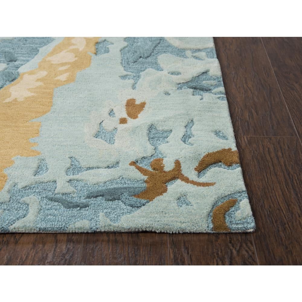 Blue and Gold Abstract Hand-Tufted Wool Runner Rug