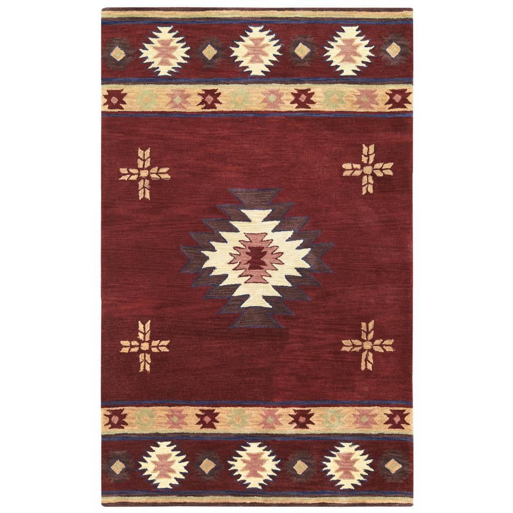 Burgundy Hand-Tufted Wool Rectangular Tribal Rug 6'6" x 9'6"