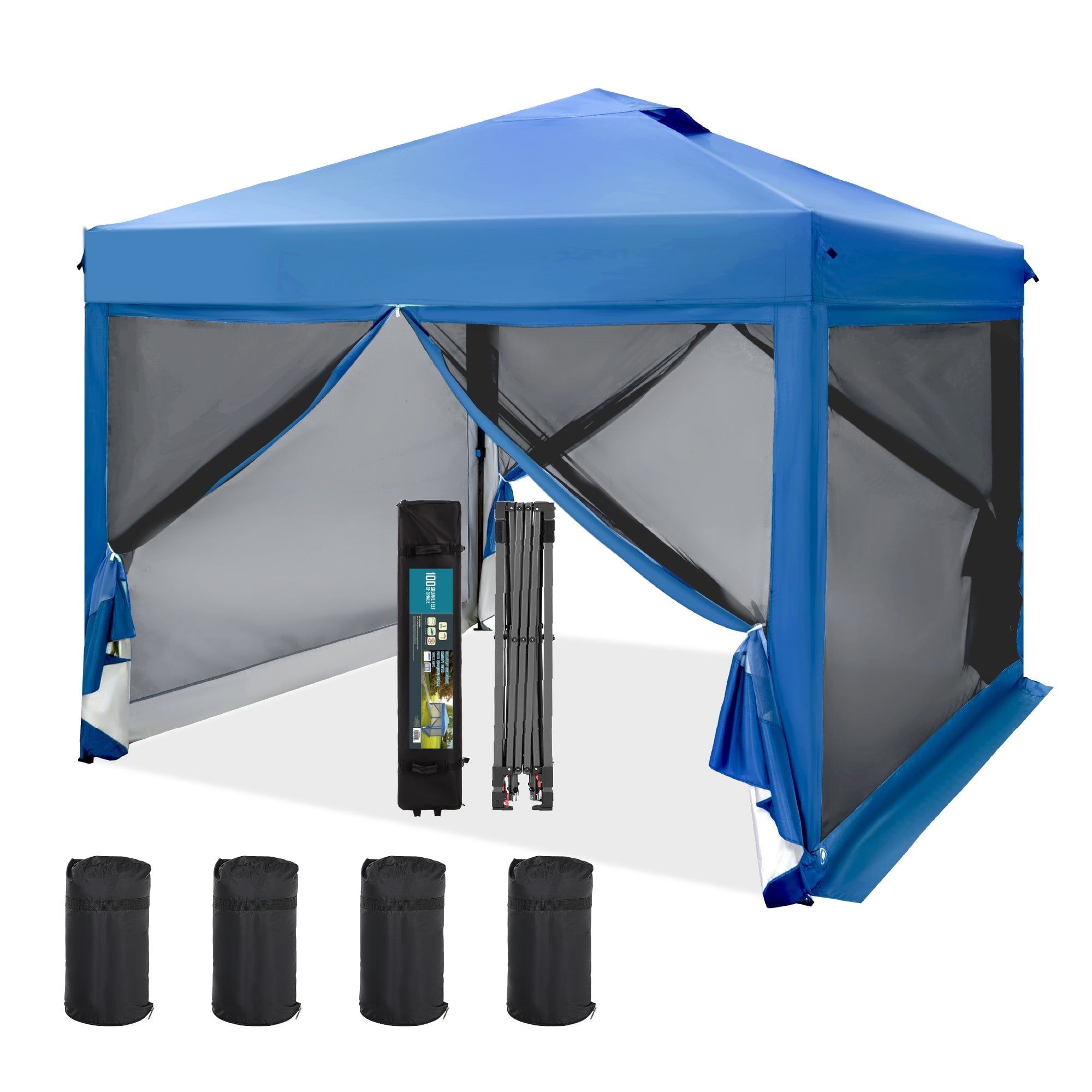 Blue 10' x 10' Pop-Up Canopy with Netting and Roller Bag