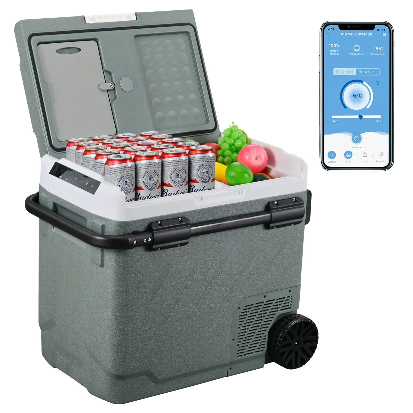 Green 61-Quart Dual Zone Portable Car Refrigerator with Wheels