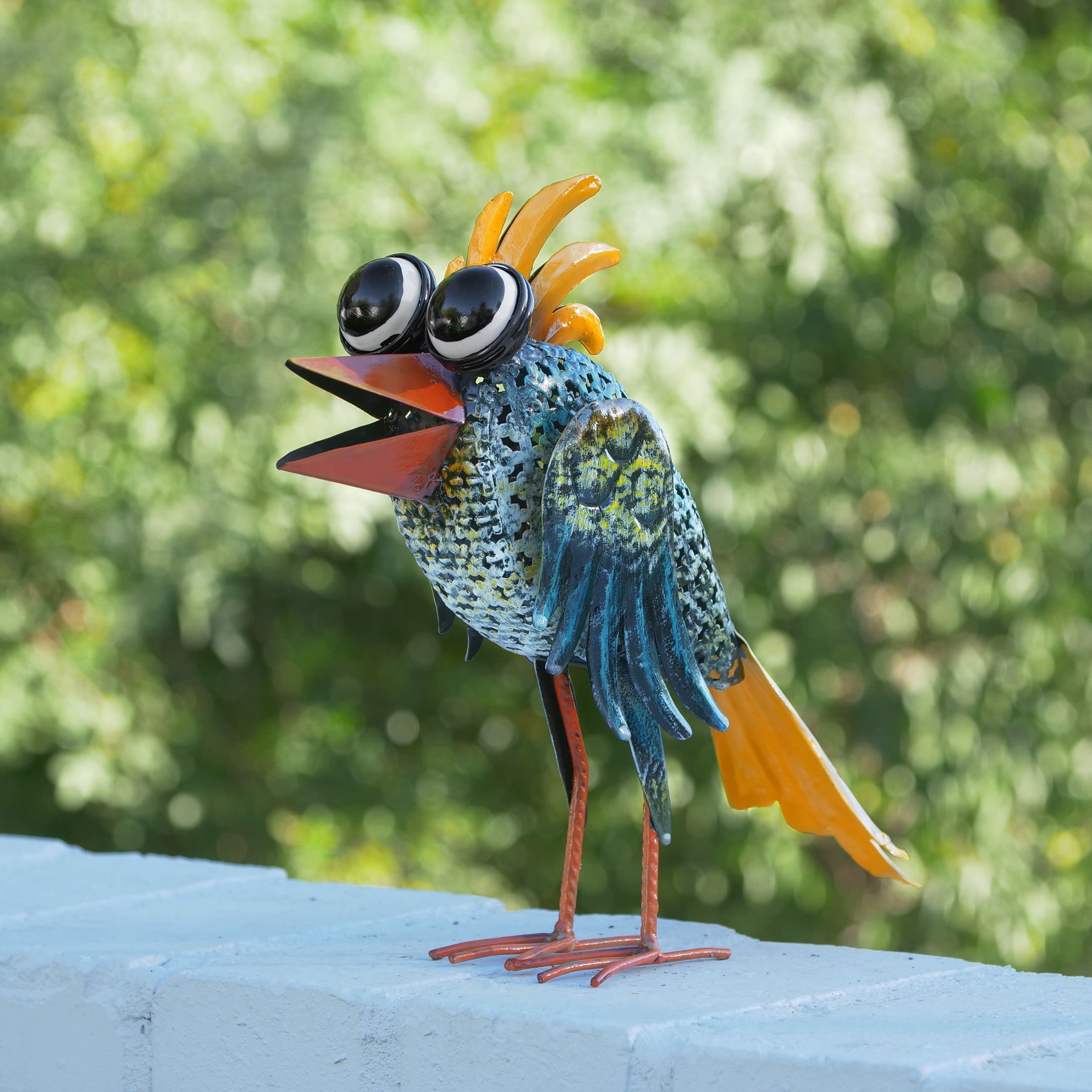 Quirky Multi-Colored Metal Wide-Eyed Bird Lawn Ornament