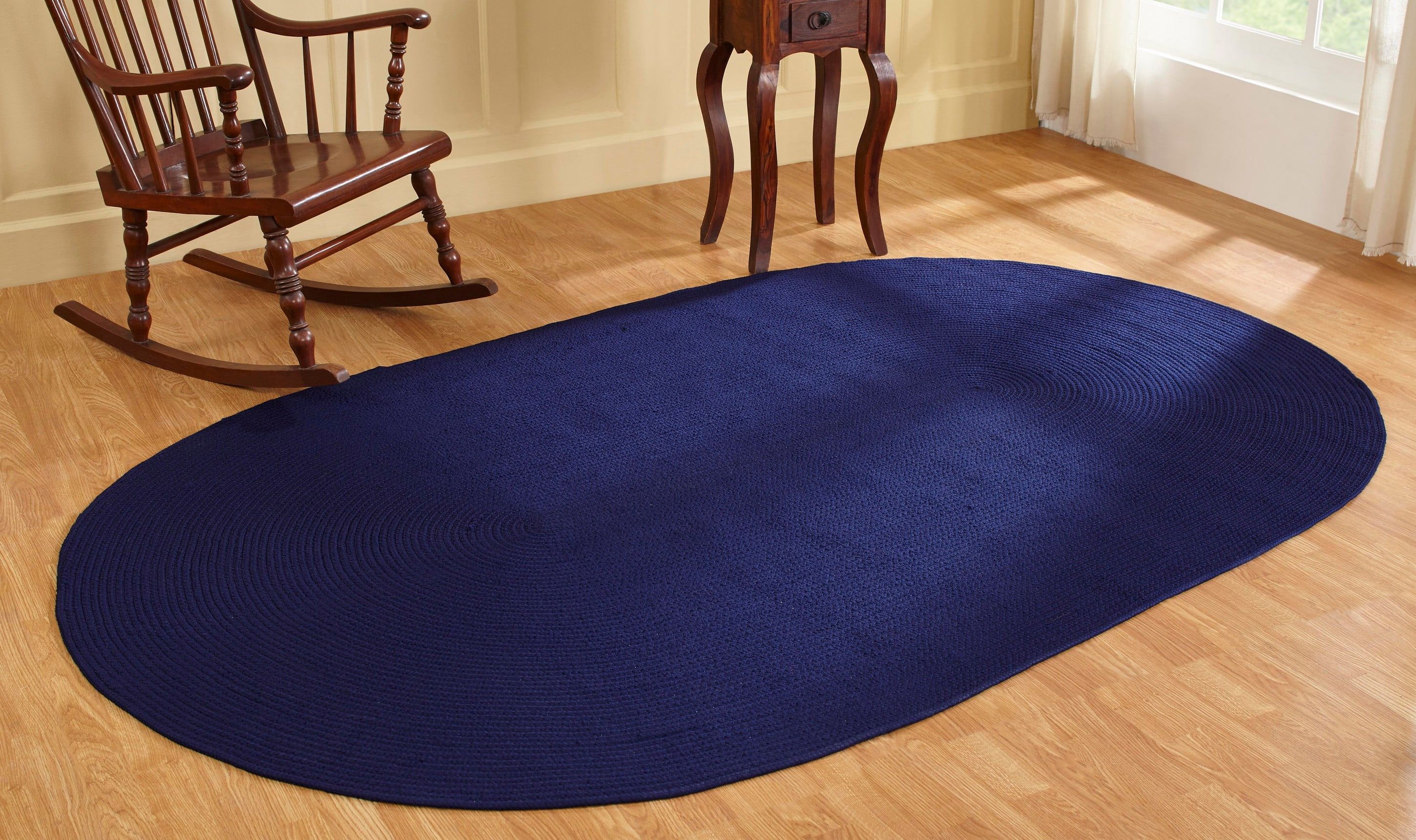 Navy Oval Braided Polypropylene Reversible Rug 25" x 20"