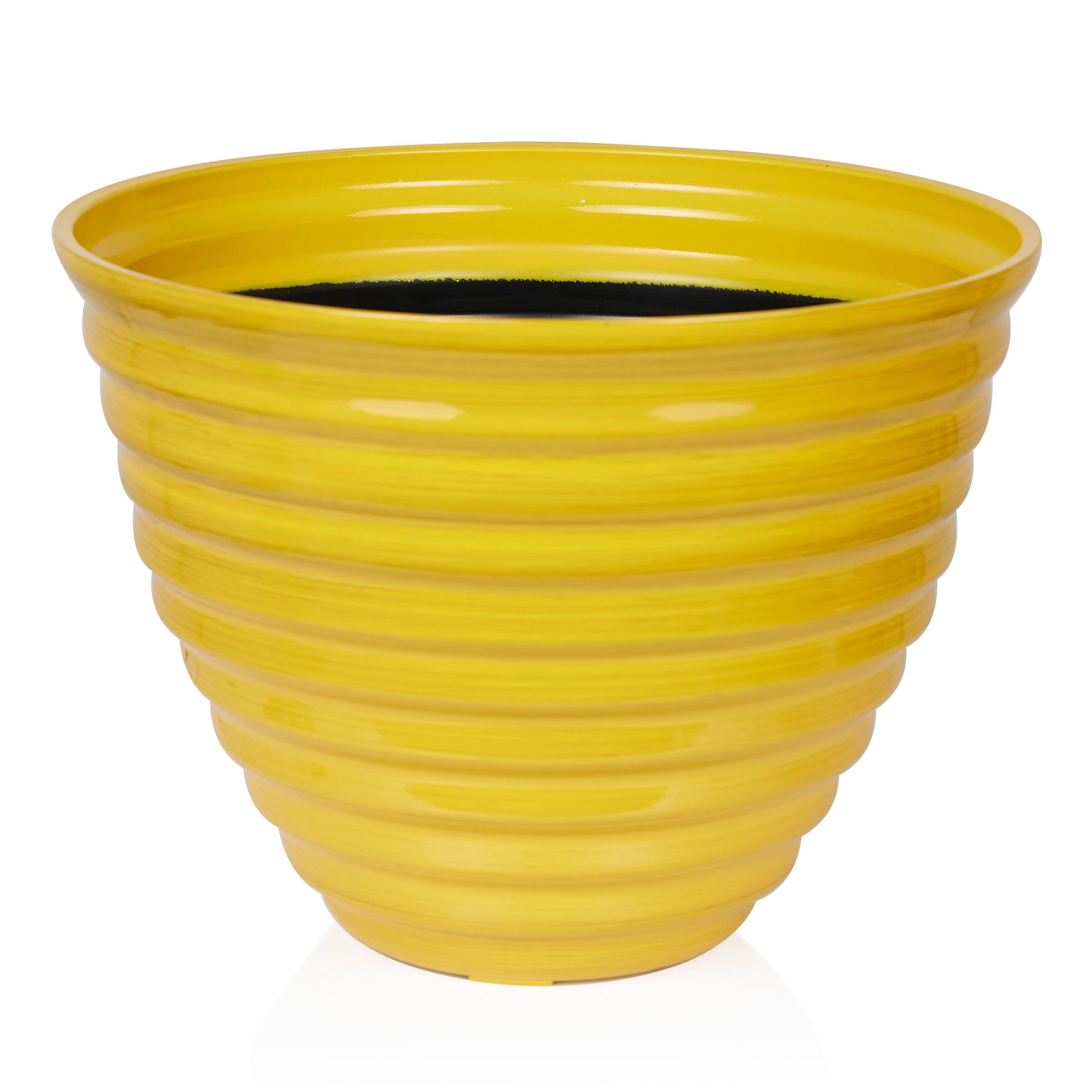 Alpine 16" Yellow Glazed Plastic Indoor/Outdoor Planter