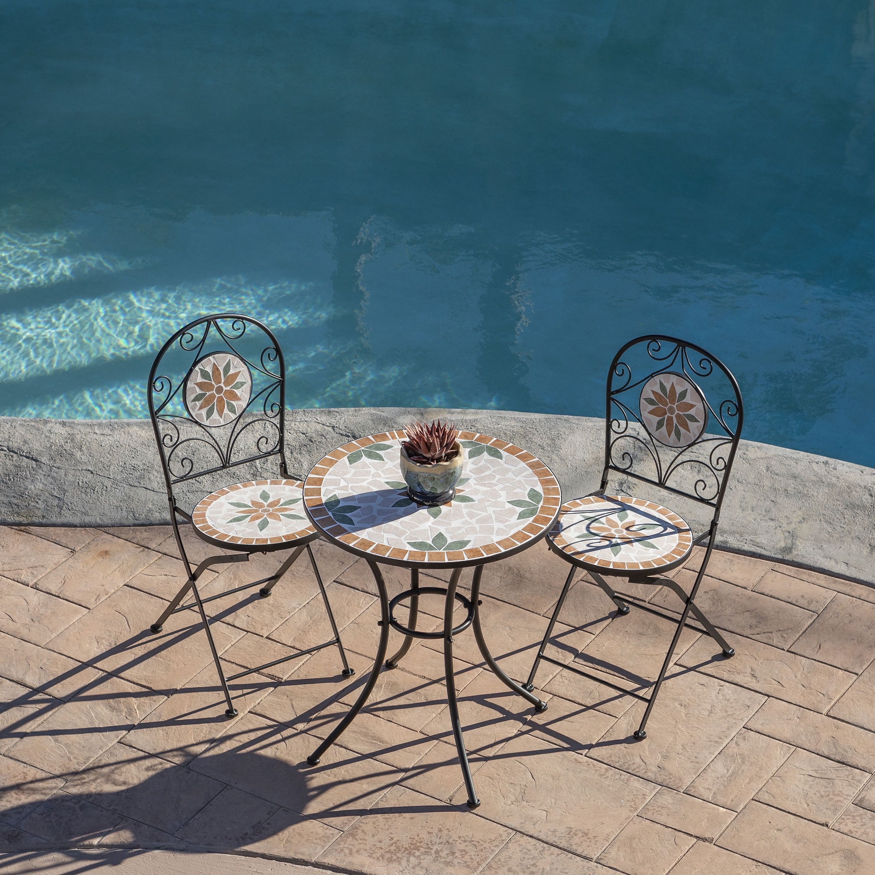 Alpine 3-Piece Mosaic Tile Round Patio Bistro Set