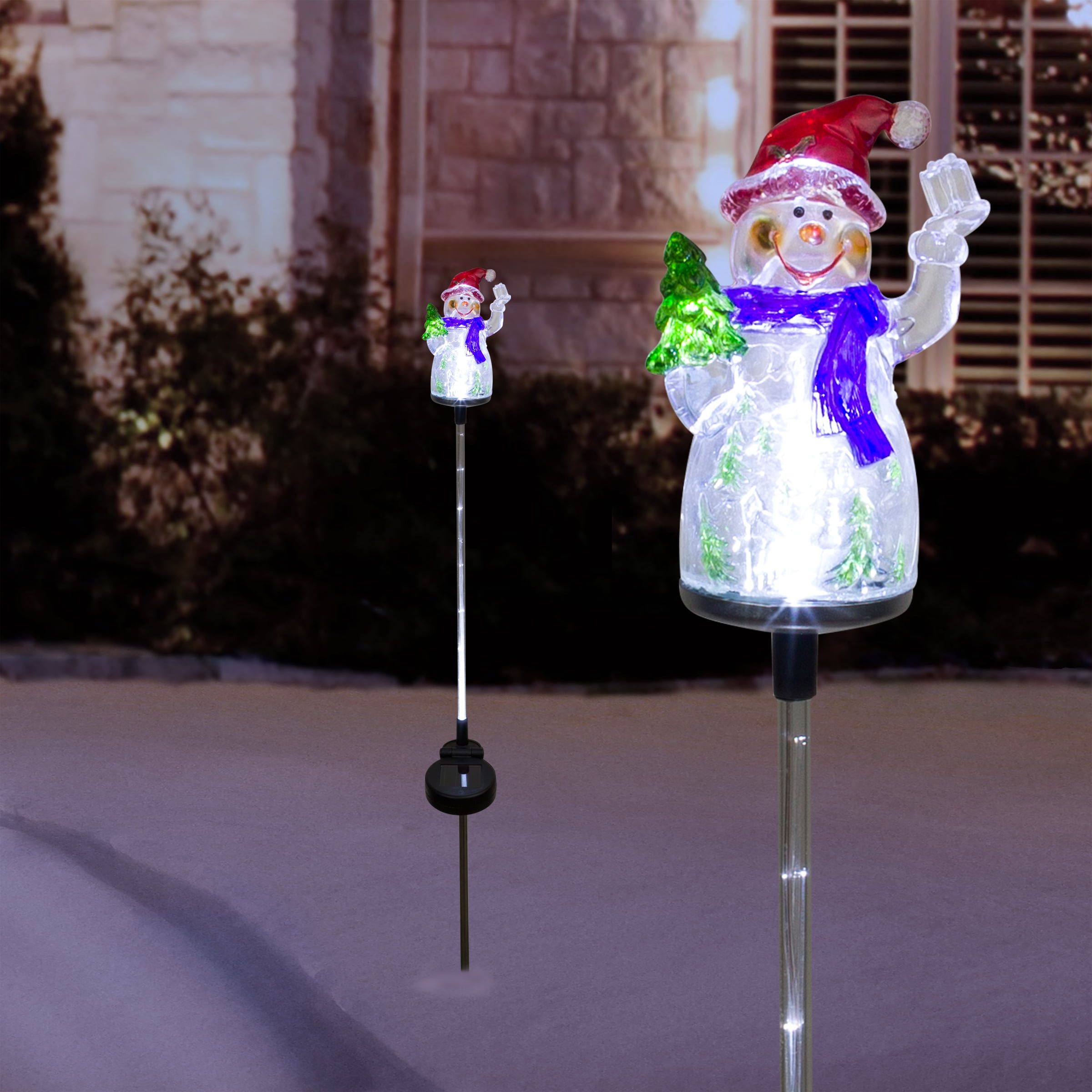 34" Tall Solar Snowman Fiber Optic LED Garden Stakes, Set of 2