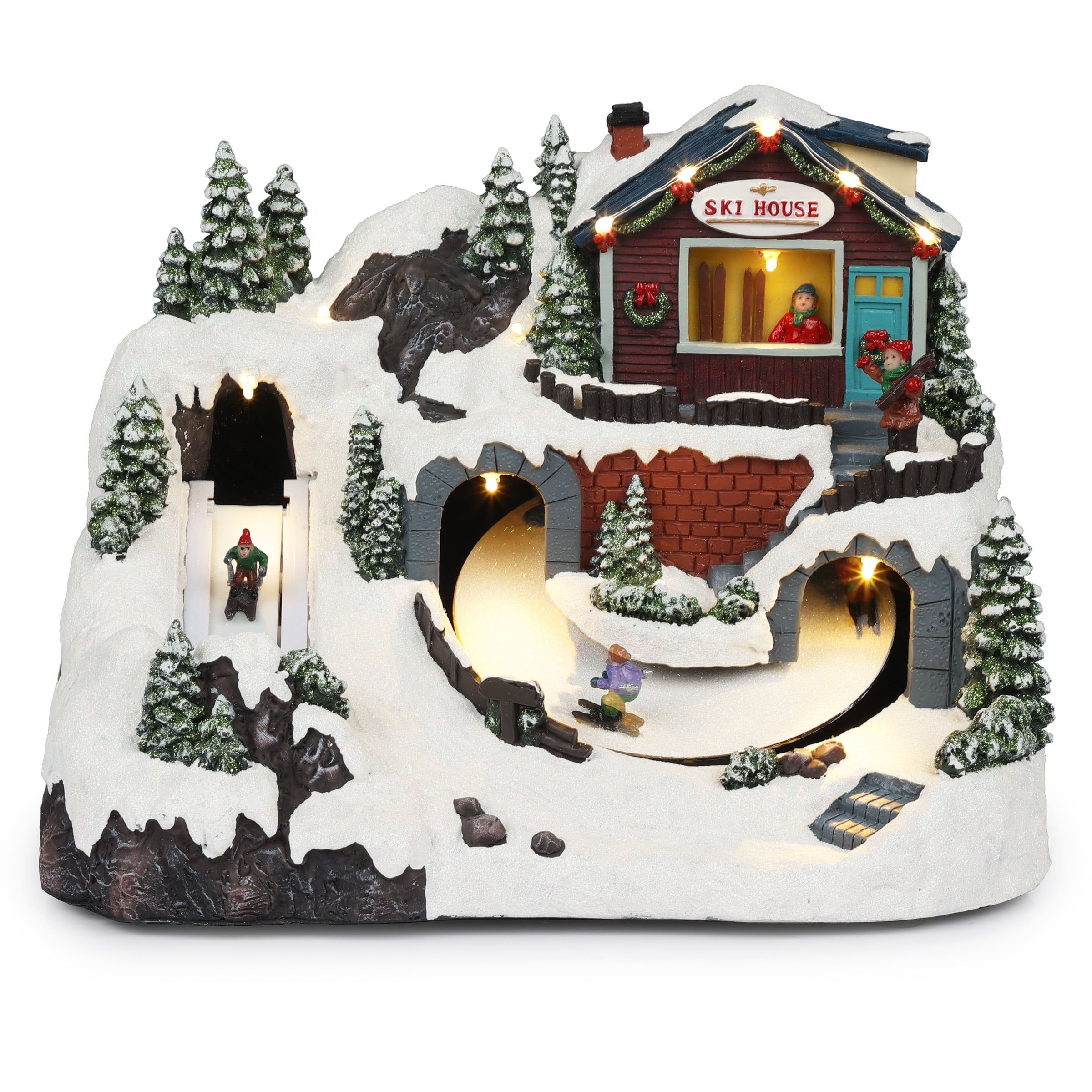 Animated Christmas Ski Resort Tabletop Decor with LED Lights
