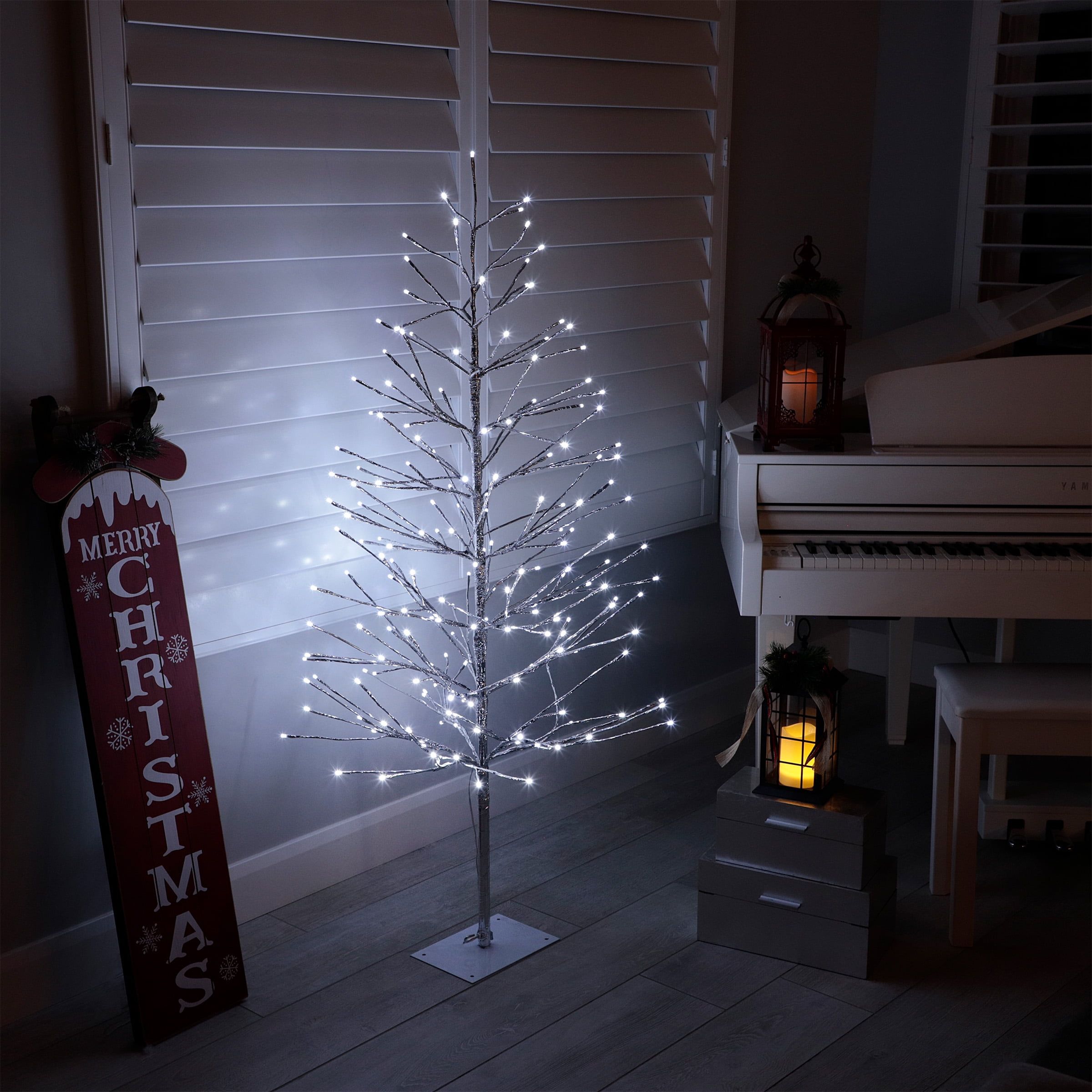 60" Silver Christmas Tree with Cool White LED Lights