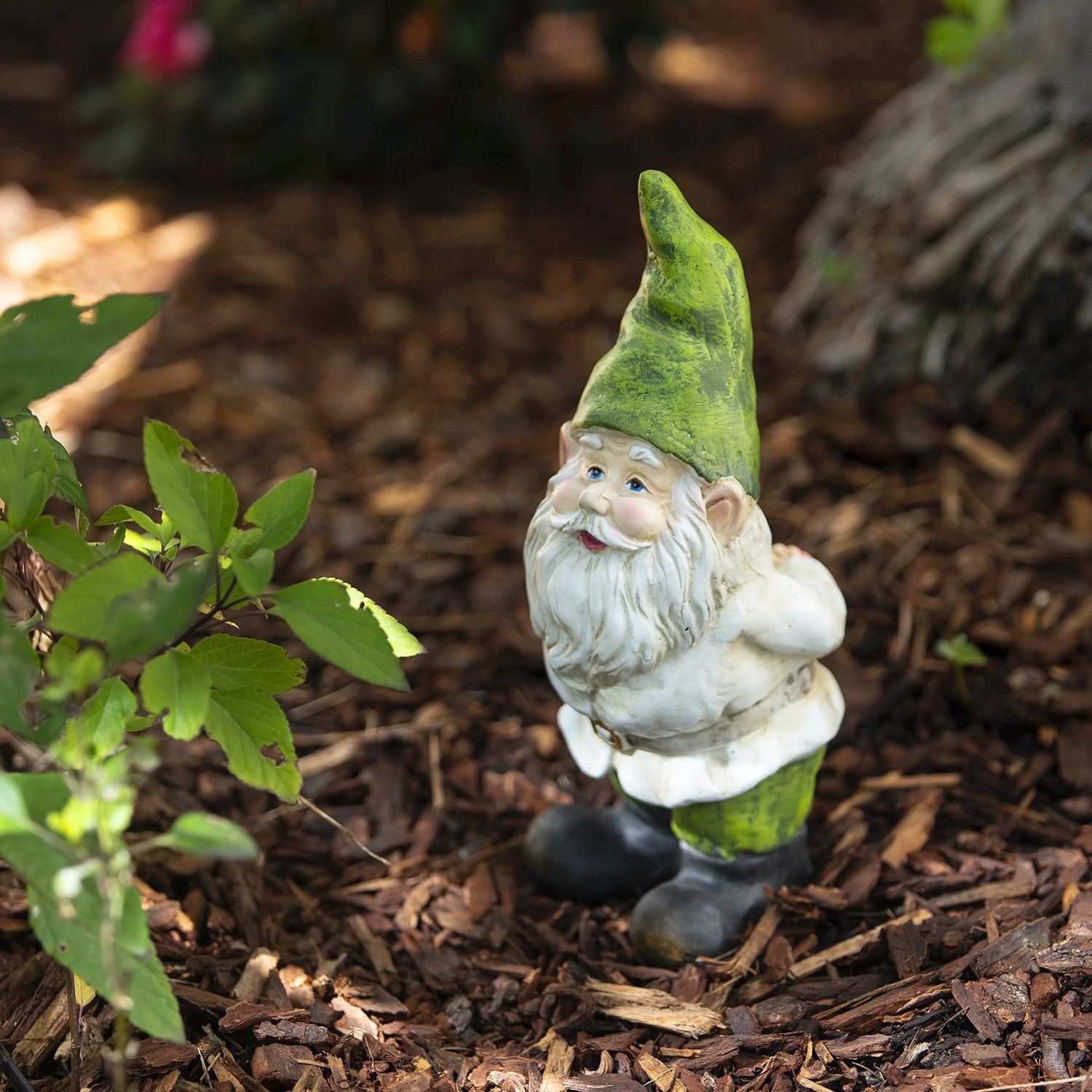 12-Inch Green and Beige Polyresin Garden Gnome Statue