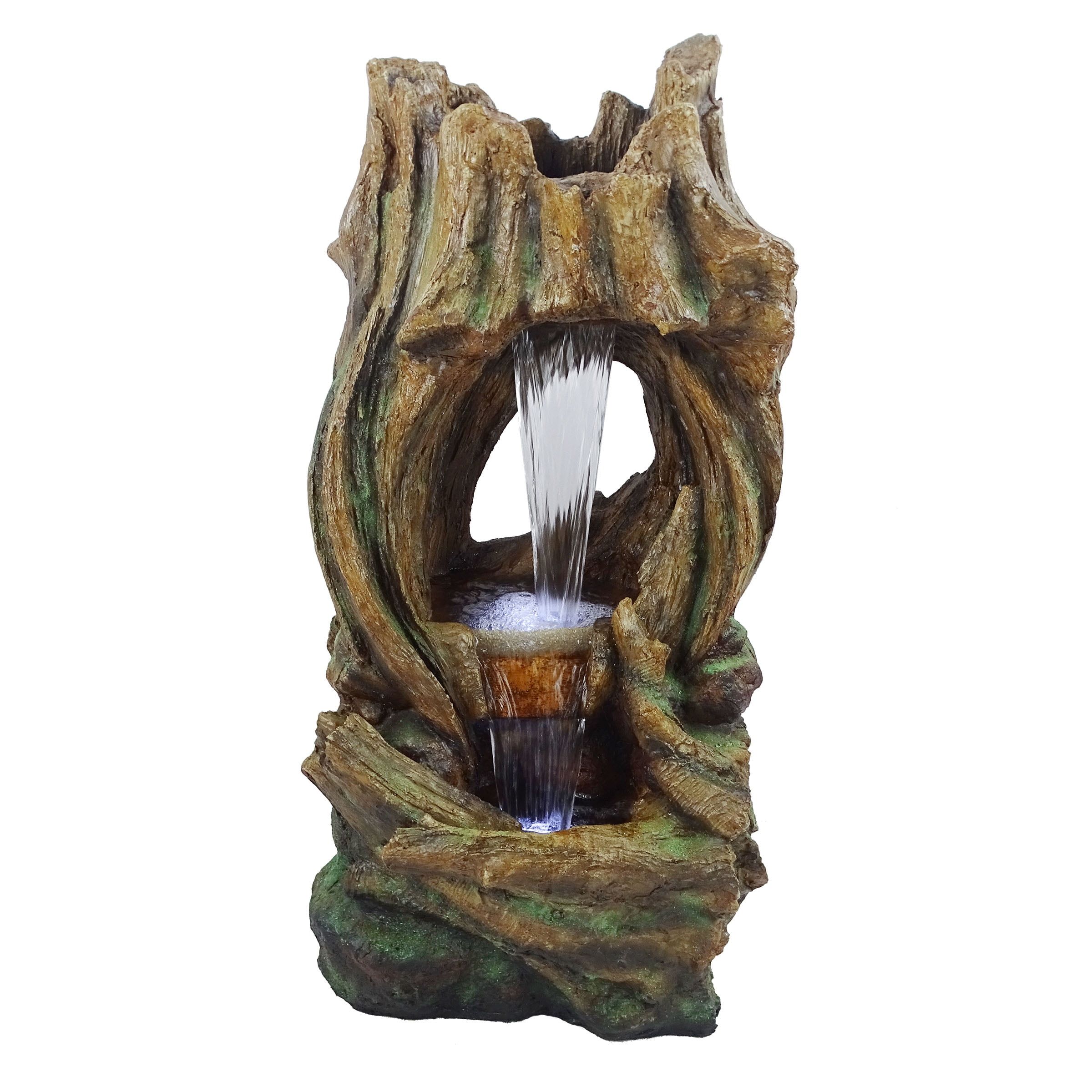 40" Brown Polyresin Tree Trunk Fountain with LED Lights