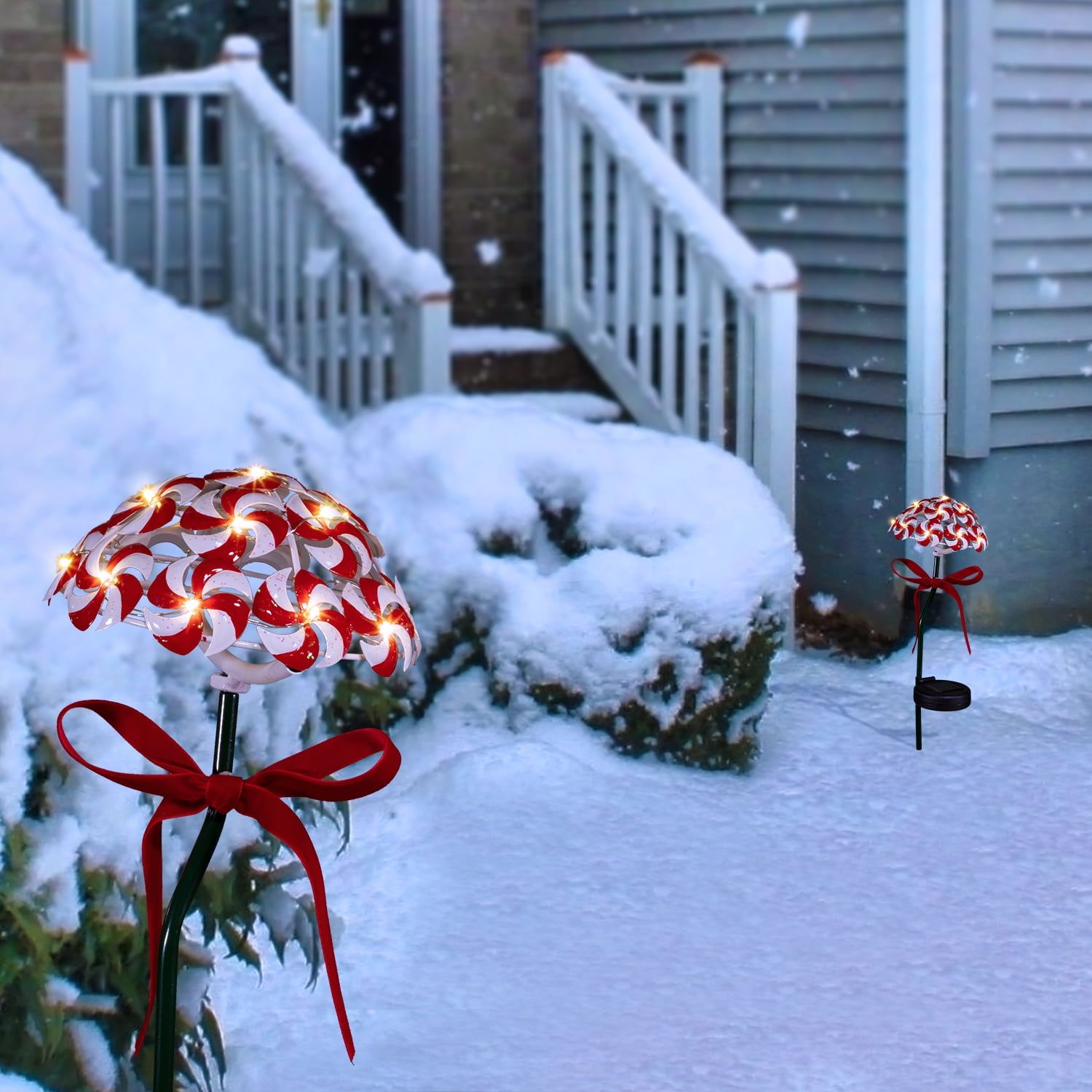 20" Red and White Solar Peppermint Candy Cane Pathway Lights