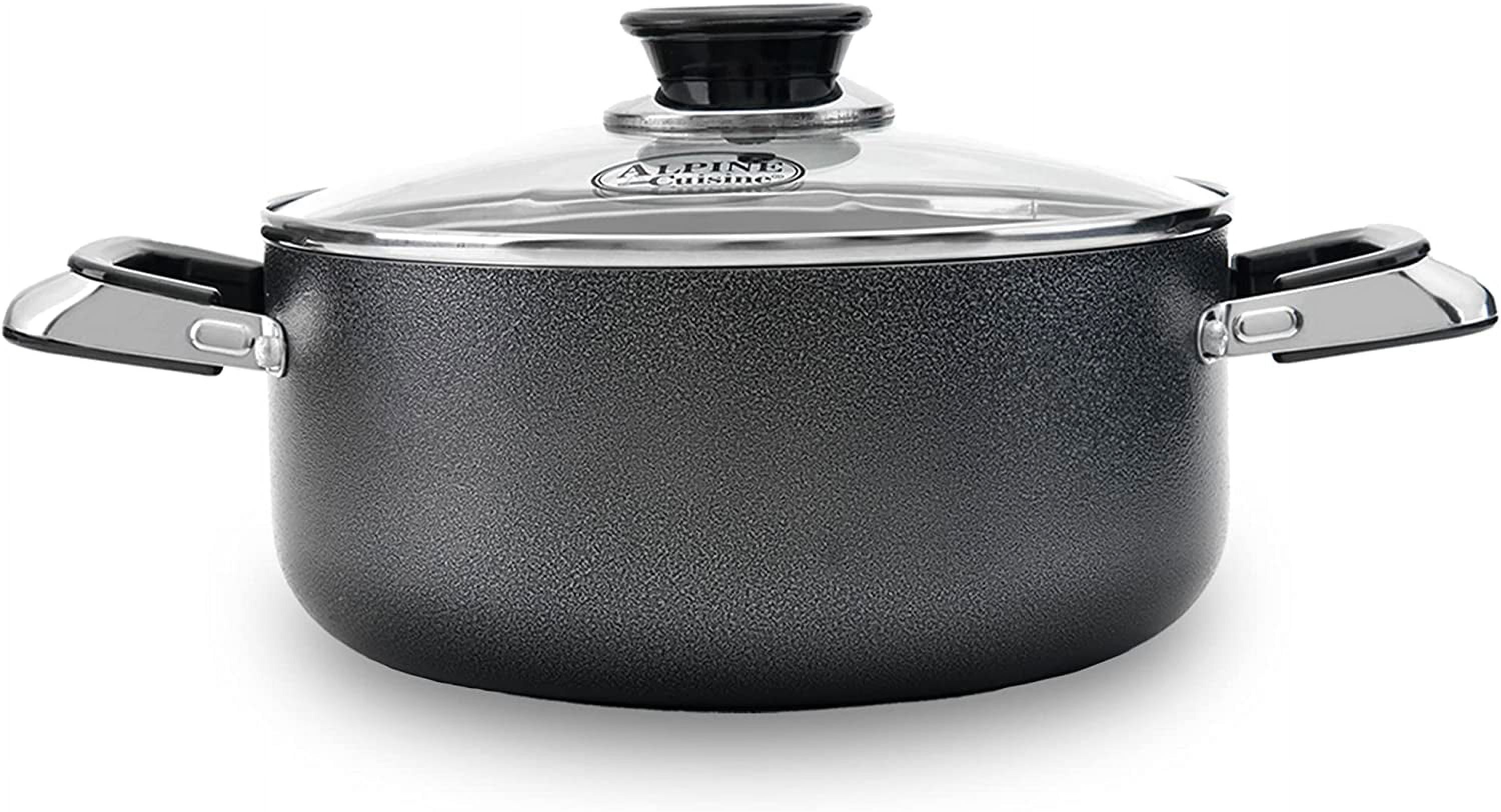 Alpine Cuisine 5 Quart Black Aluminum Non-stick Dutch Oven with Glass Lid