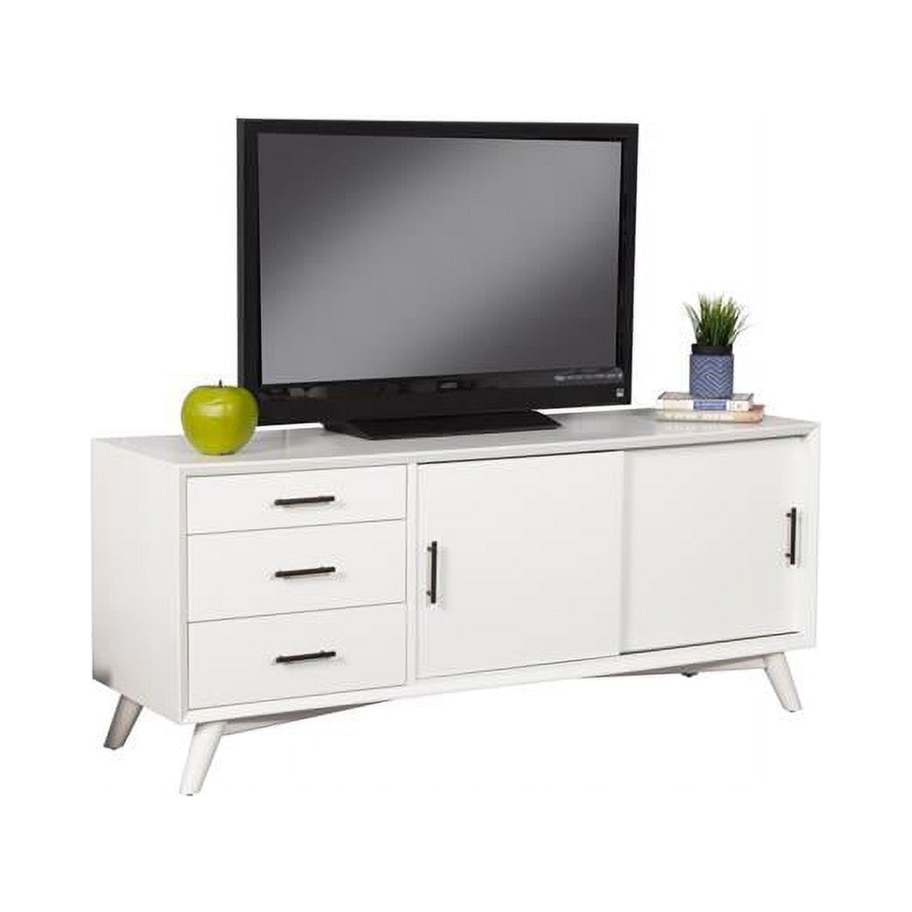 Flynn 64" White Mahogany TV Console with Cabinets