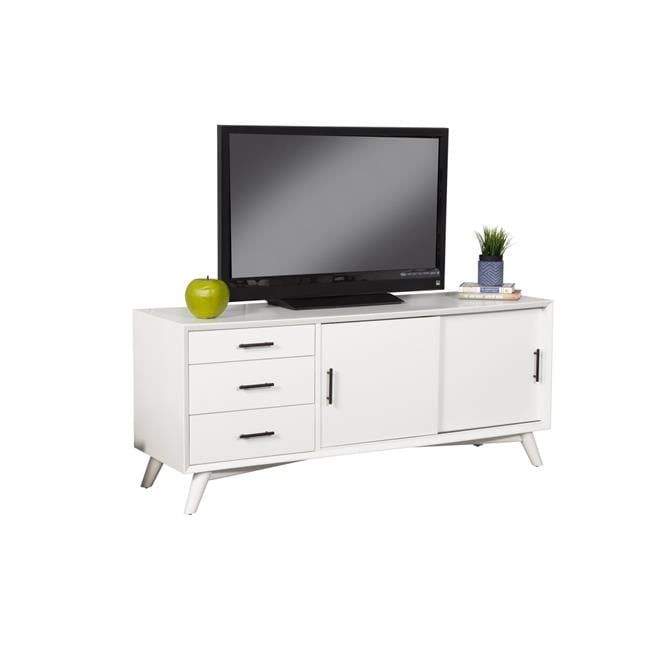 Flynn 64" White Mahogany TV Console with Cabinets