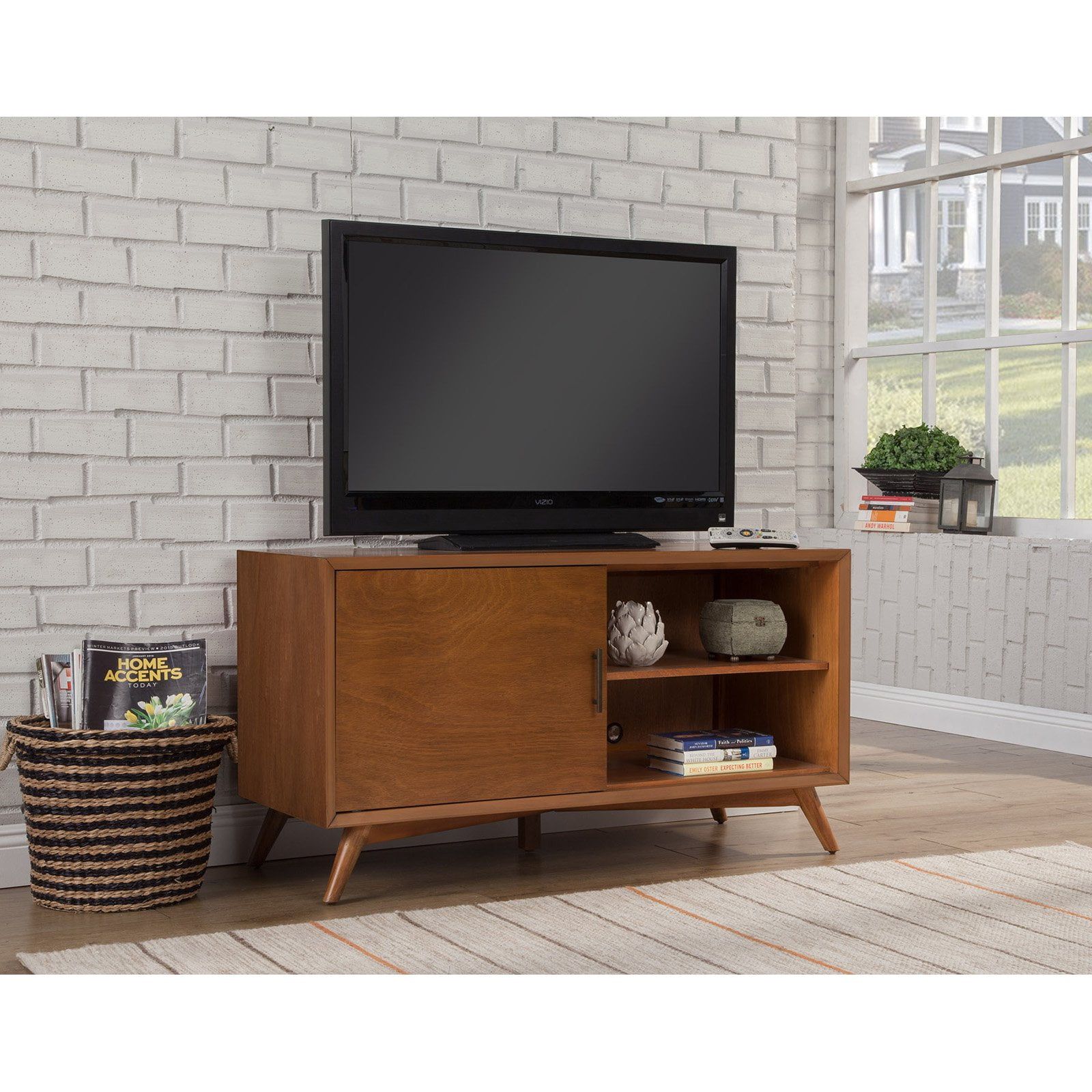 Flynn Acorn Mid-Century Modern Mahogany TV Console with Cabinet