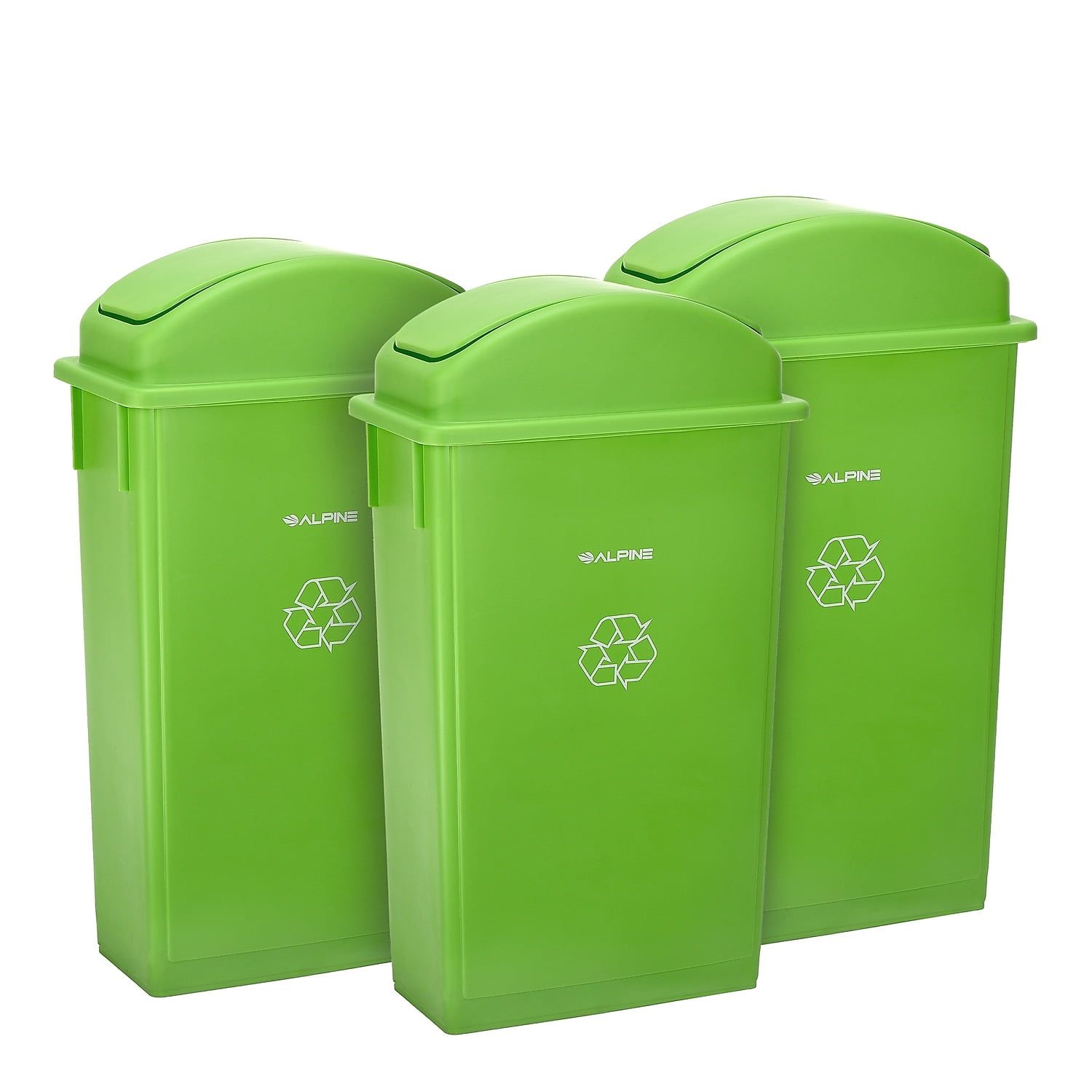 Lime Green Polypropylene Slim Trash Can with Swing Lid 27.7 Gal