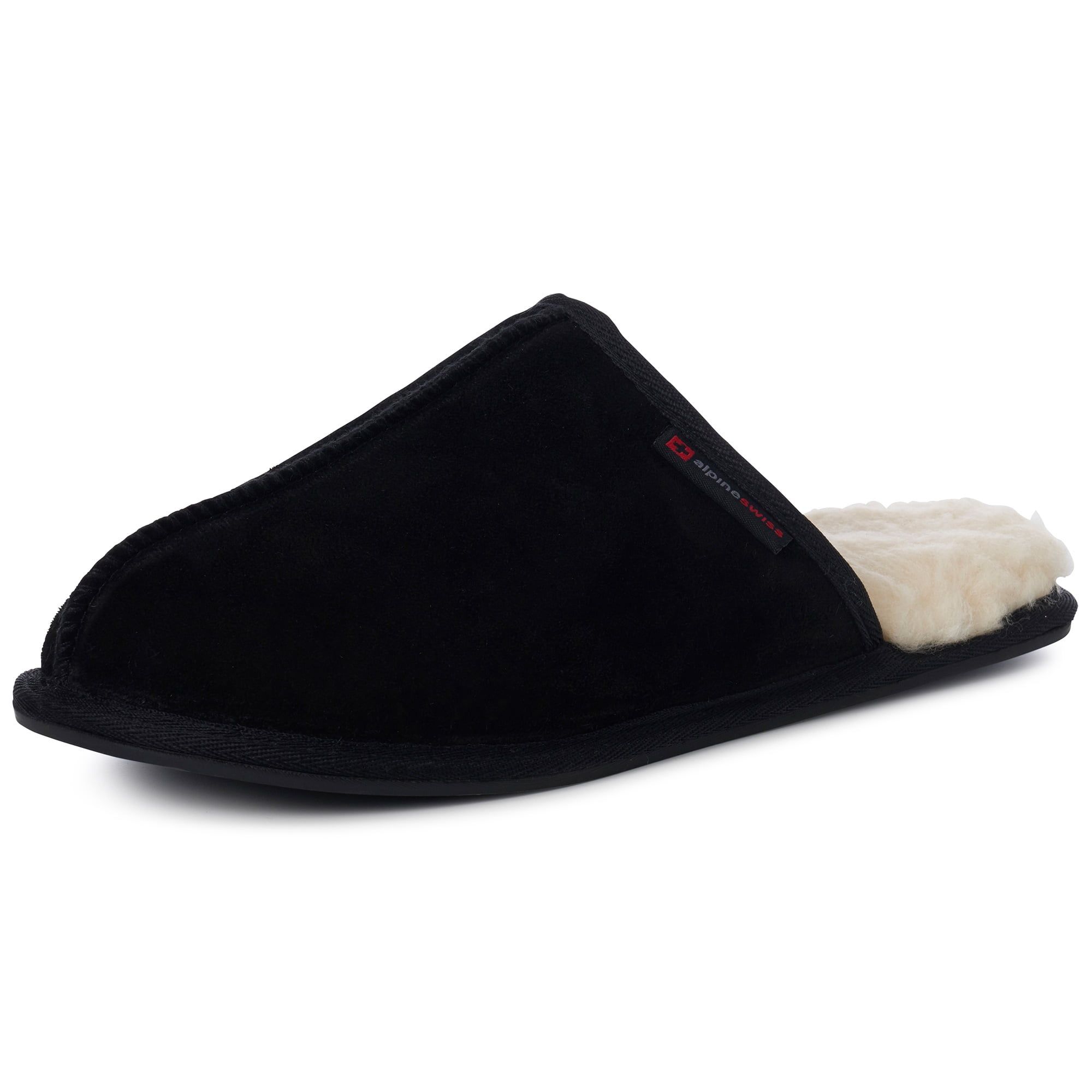 Men's Black Genuine Suede Shearling Slingback Slippers