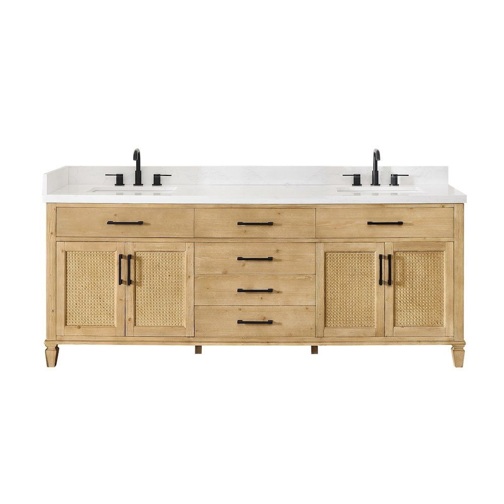 Salome 84" Weathered Fir Double Vanity with Grain White Stone Top
