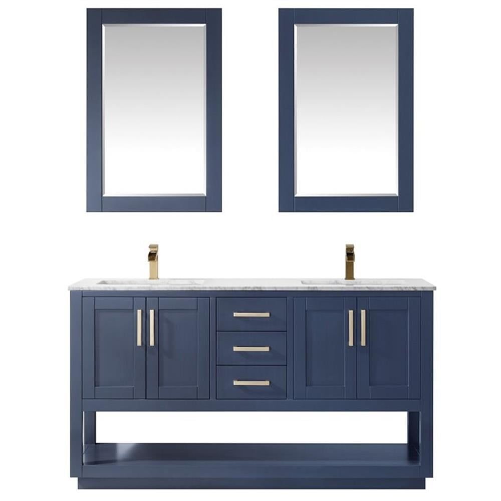 Remi Royal Blue 60" Double Basin Freestanding Vanity with Marble Top