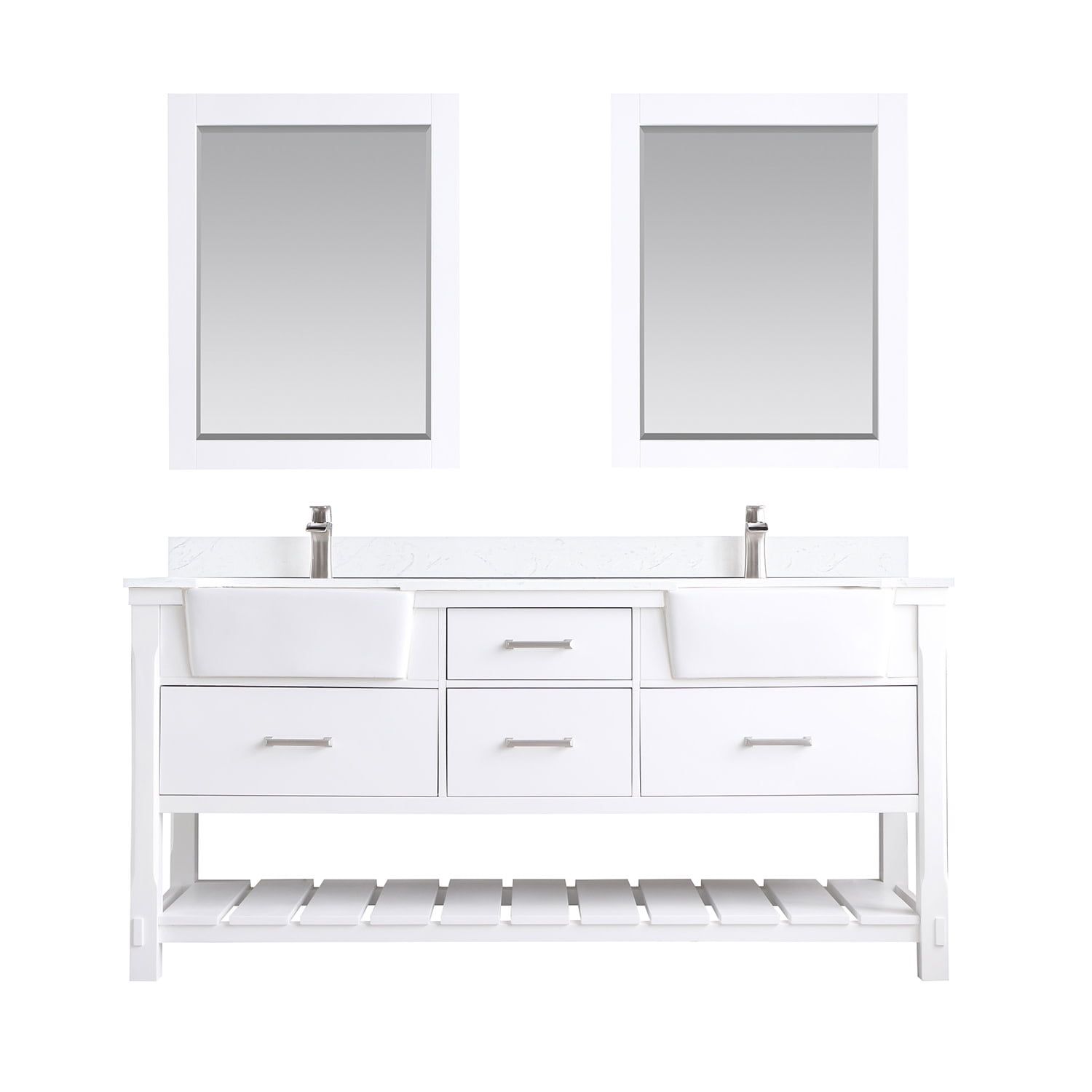 Georgia 72" Classic White Double Vanity with Farmhouse Basin and Mirror