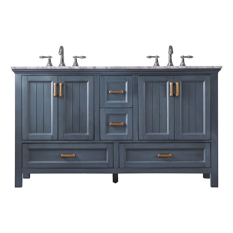 Isla 60" Classic Blue Double Vanity with Marble Countertop