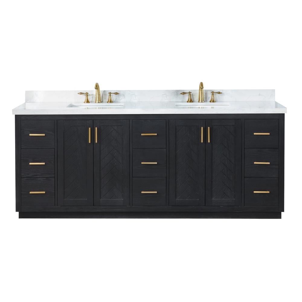 Gazsi 84" Black Oak Vanity with Composite Stone Top
