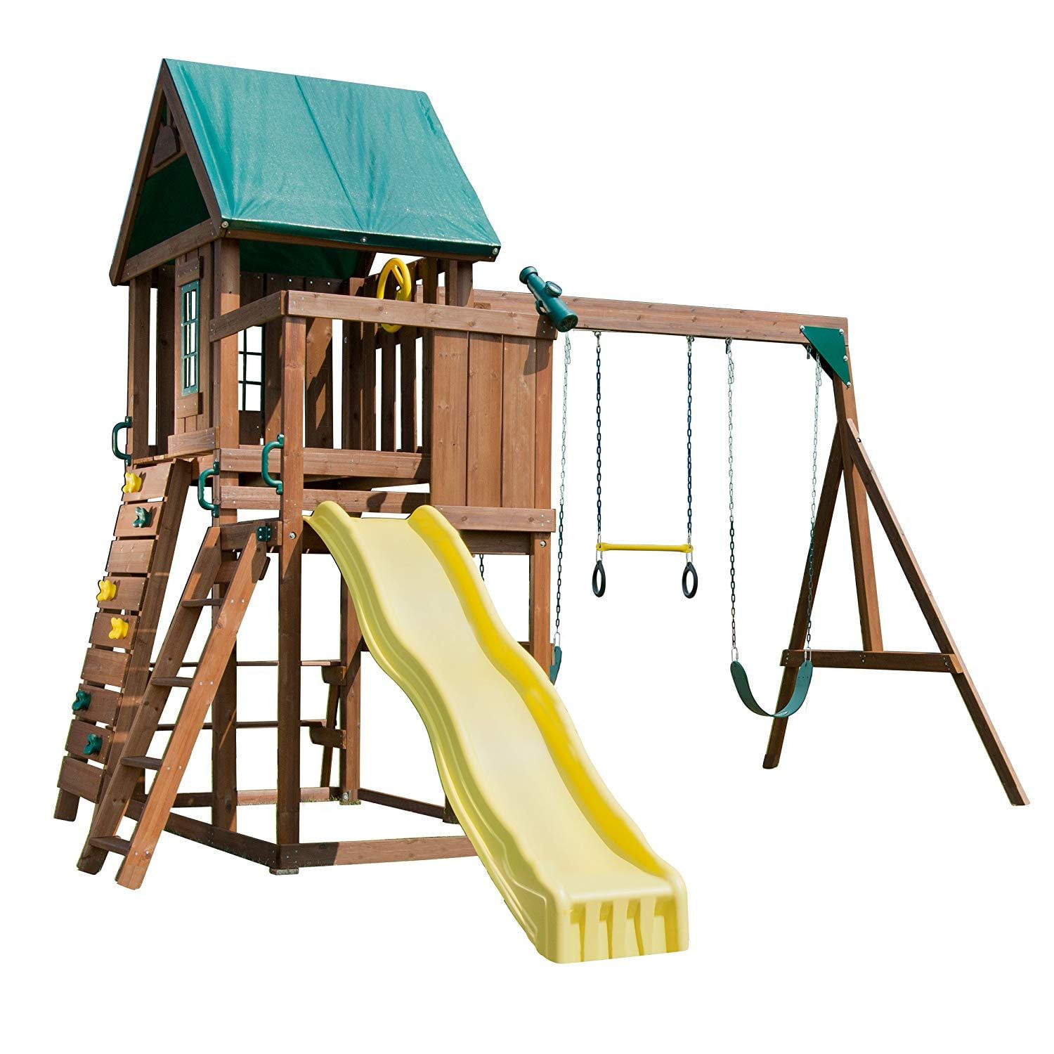 Altamont Wooden Swing Set with Slide and Climbing Wall