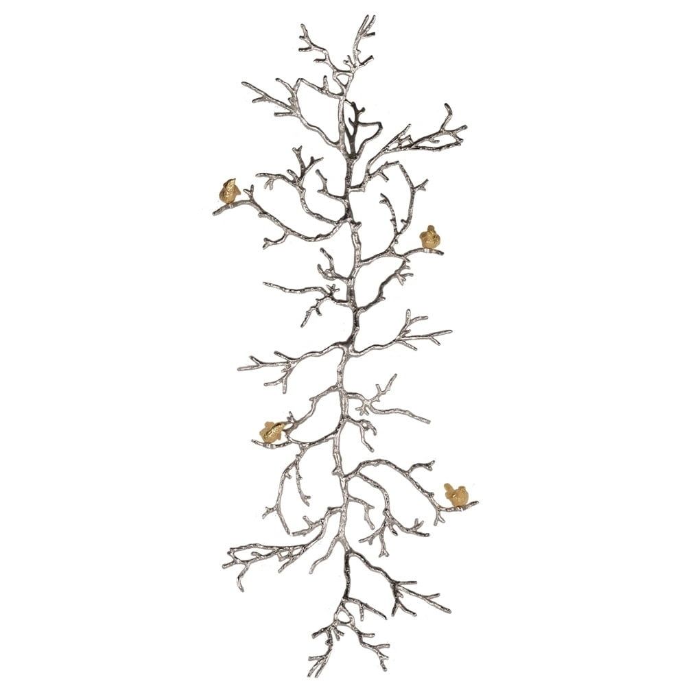 Silver Branch Wall Sculpture with Gold Birds