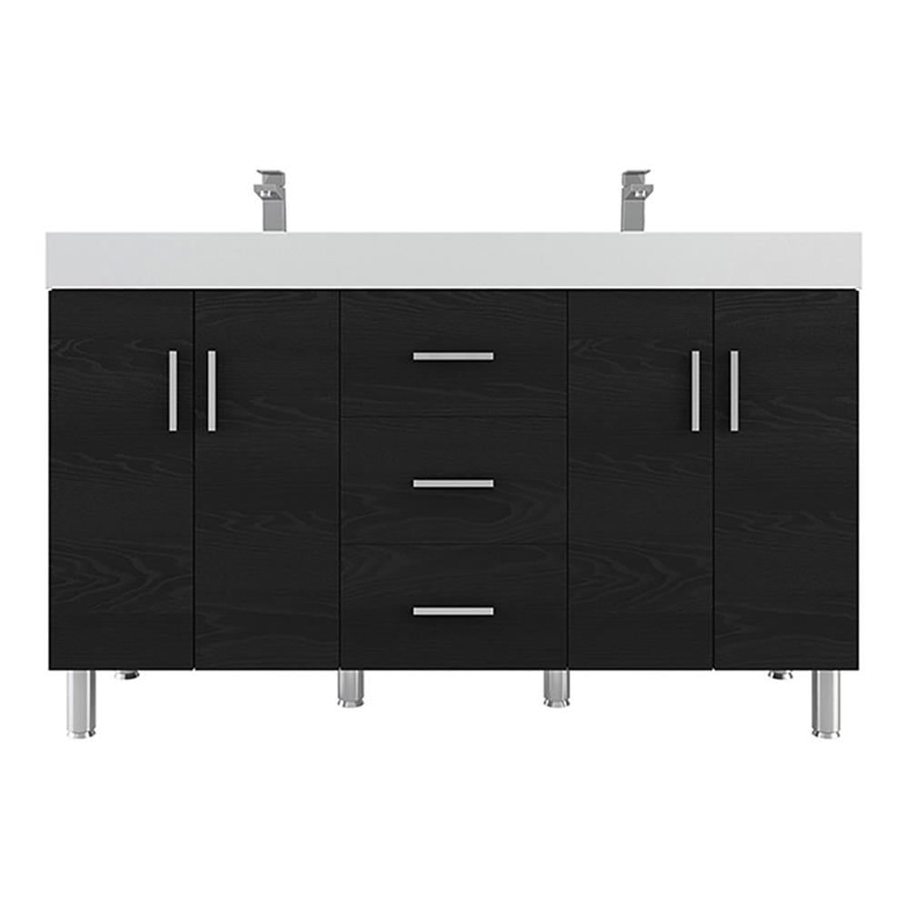 Ripley 60" Black MDF Double Sink Freestanding Vanity