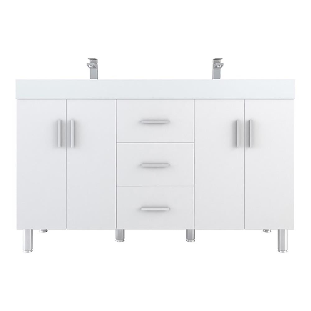 Ripley 60" White MDF Double Sink Freestanding Vanity