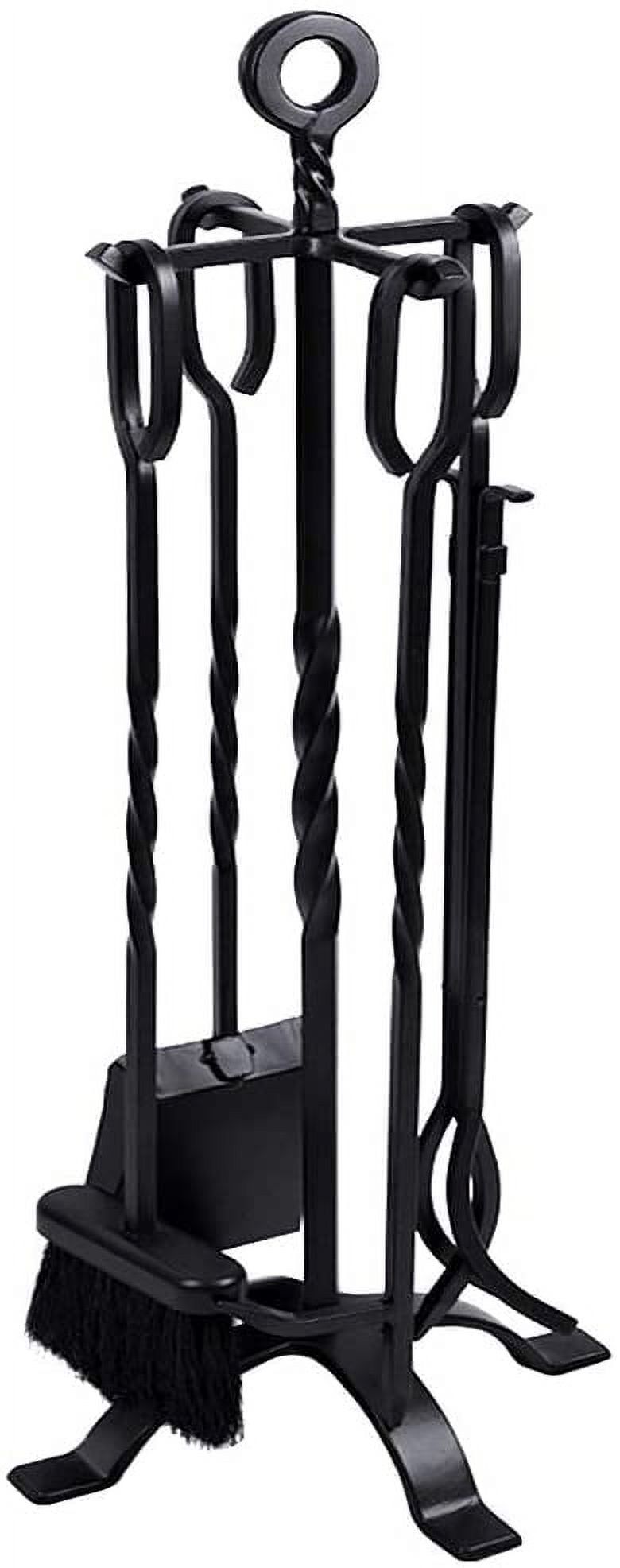 Black Wrought Iron 5-Piece Fireplace Tool Set with Stand