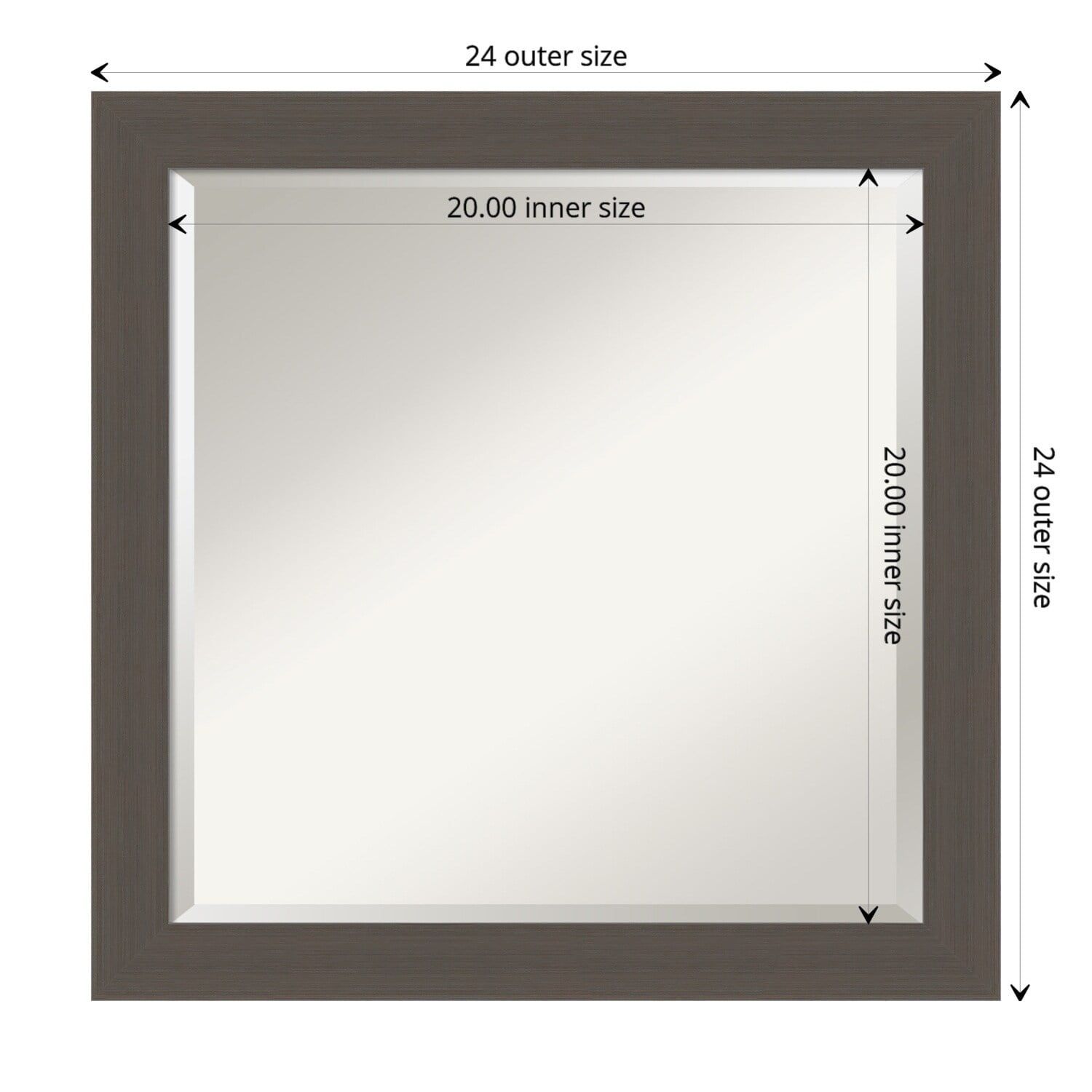 Elegant Brushed Pewter Silver Rectangular Wall Mirror 24x24