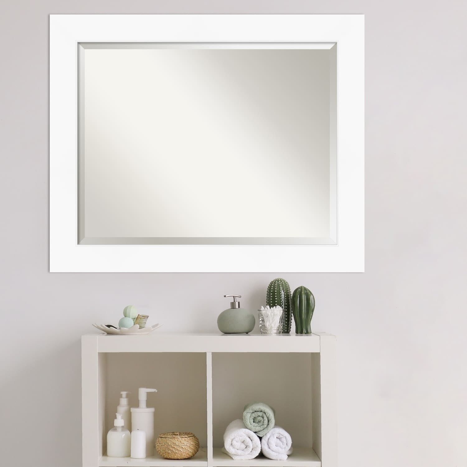 Cabinet White Beveled Bathroom Wall Mirror 33x27