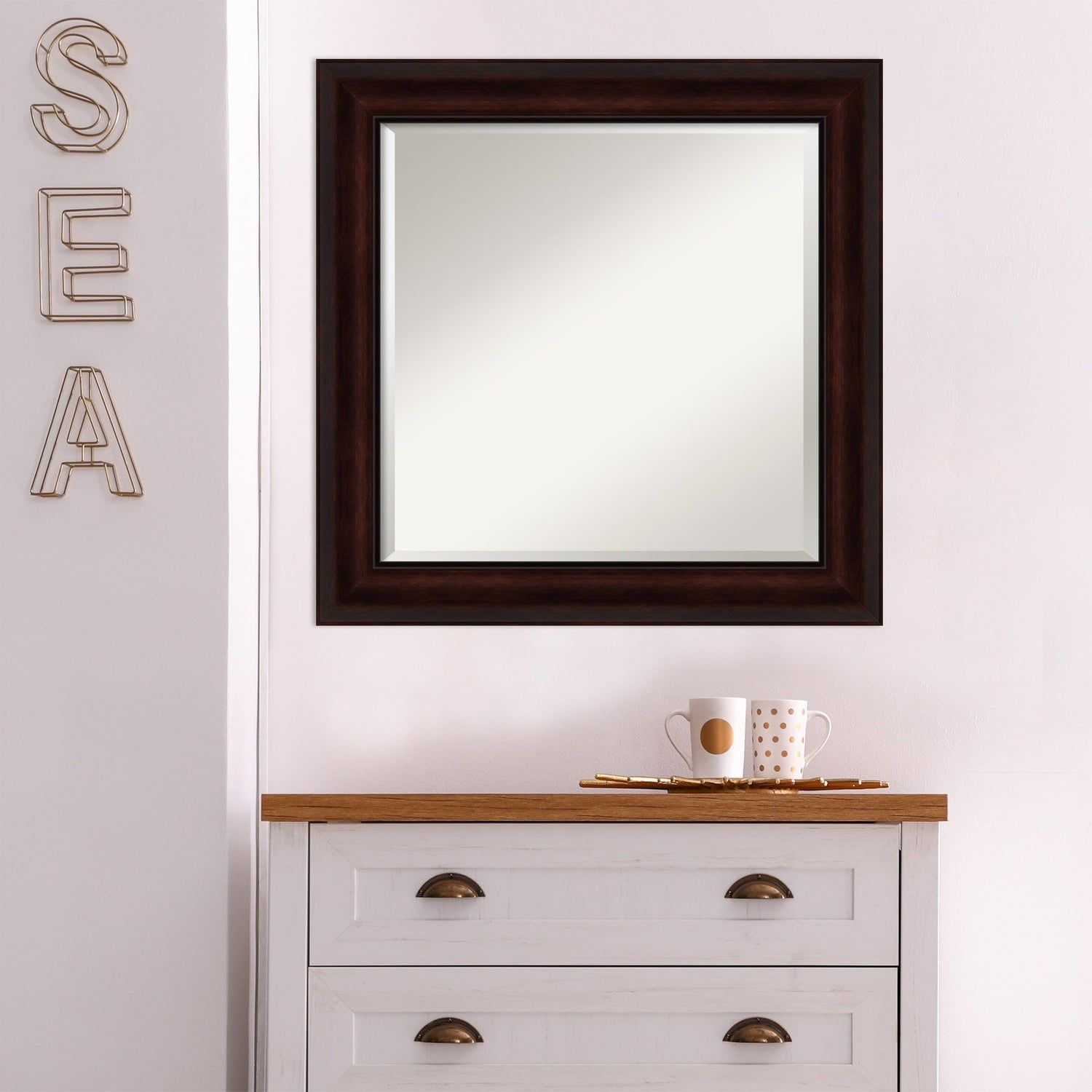 25'' Dark Brown Wood Rectangular Vanity Mirror