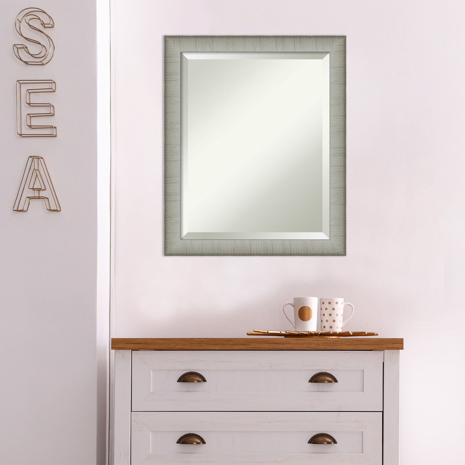 Elegant Brushed Pewter 19" x 23" Rectangular Bathroom Mirror