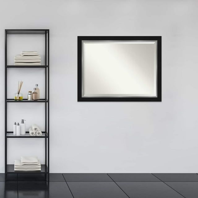 Eva 45" x 35" Black and Silver Beveled Wall Mirror