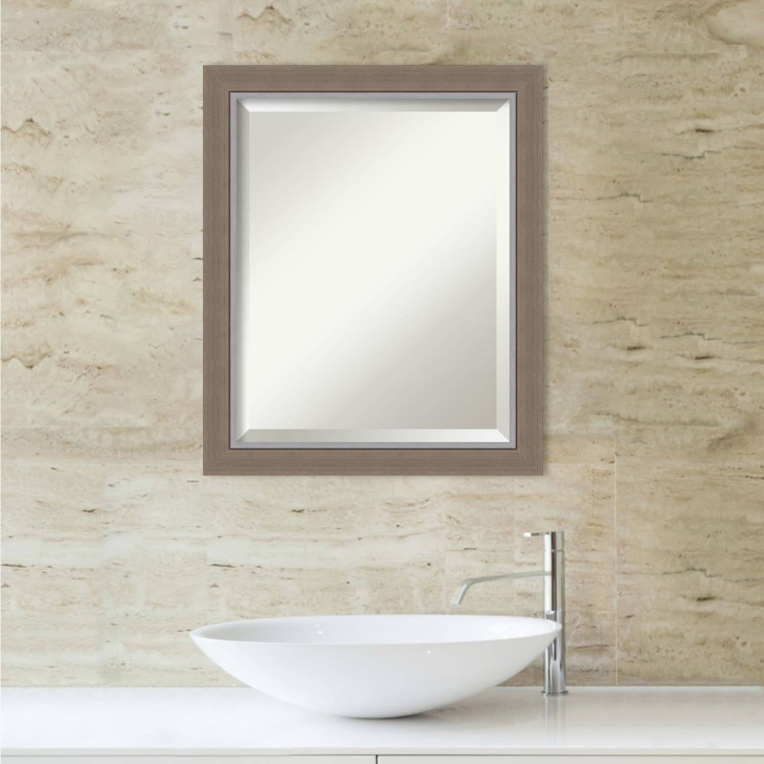 Eva Brown Narrow Rectangular Beveled Wall Mirror with Silver Edge