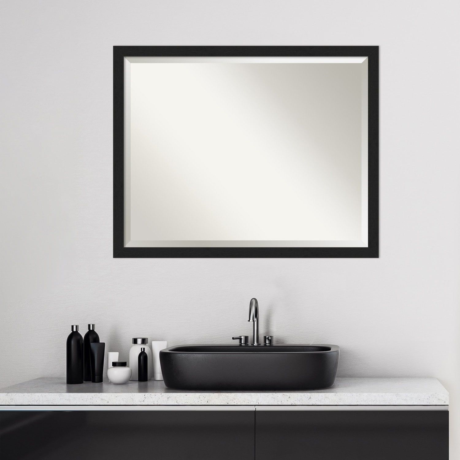 Grace Brushed Black Rectangular Beveled Wall Mirror 30 x 24 Inch