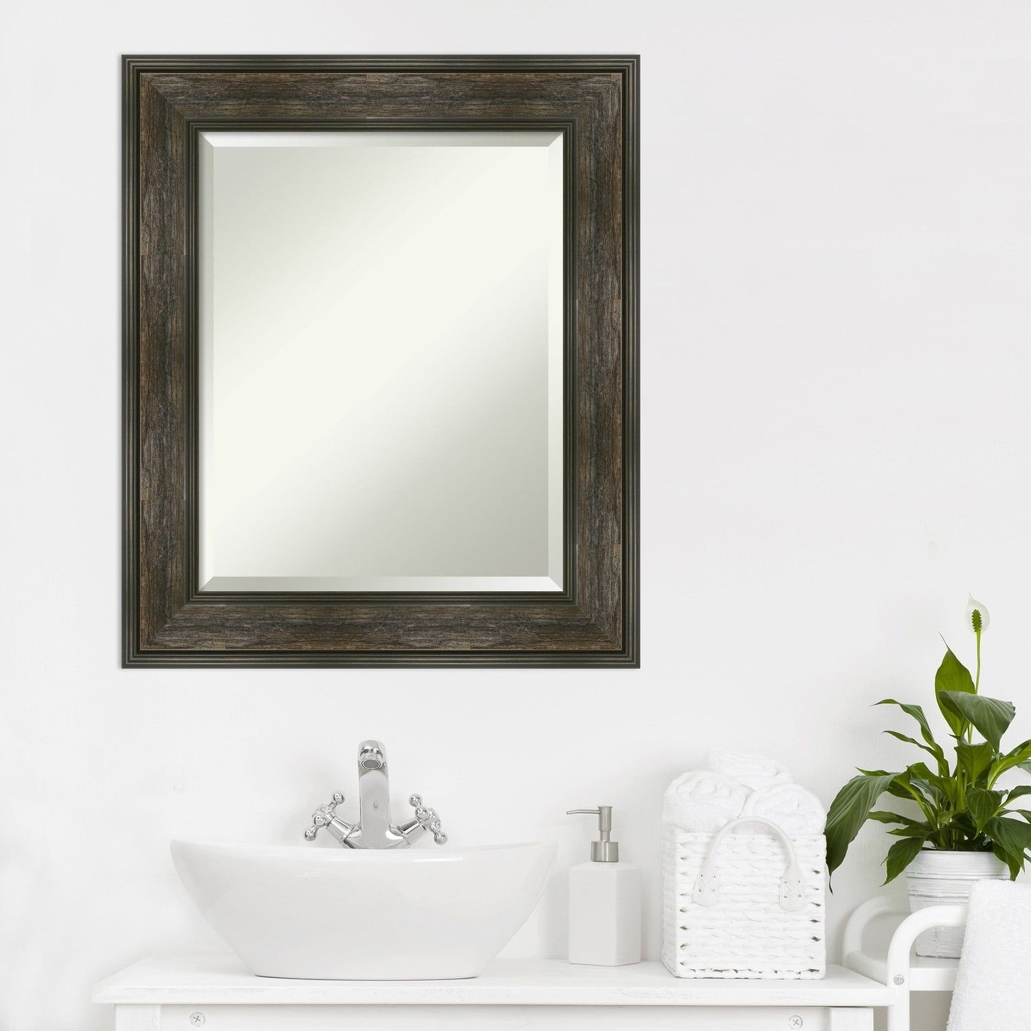 Bronze and Silver Beveled Rectangular Wall Mirror