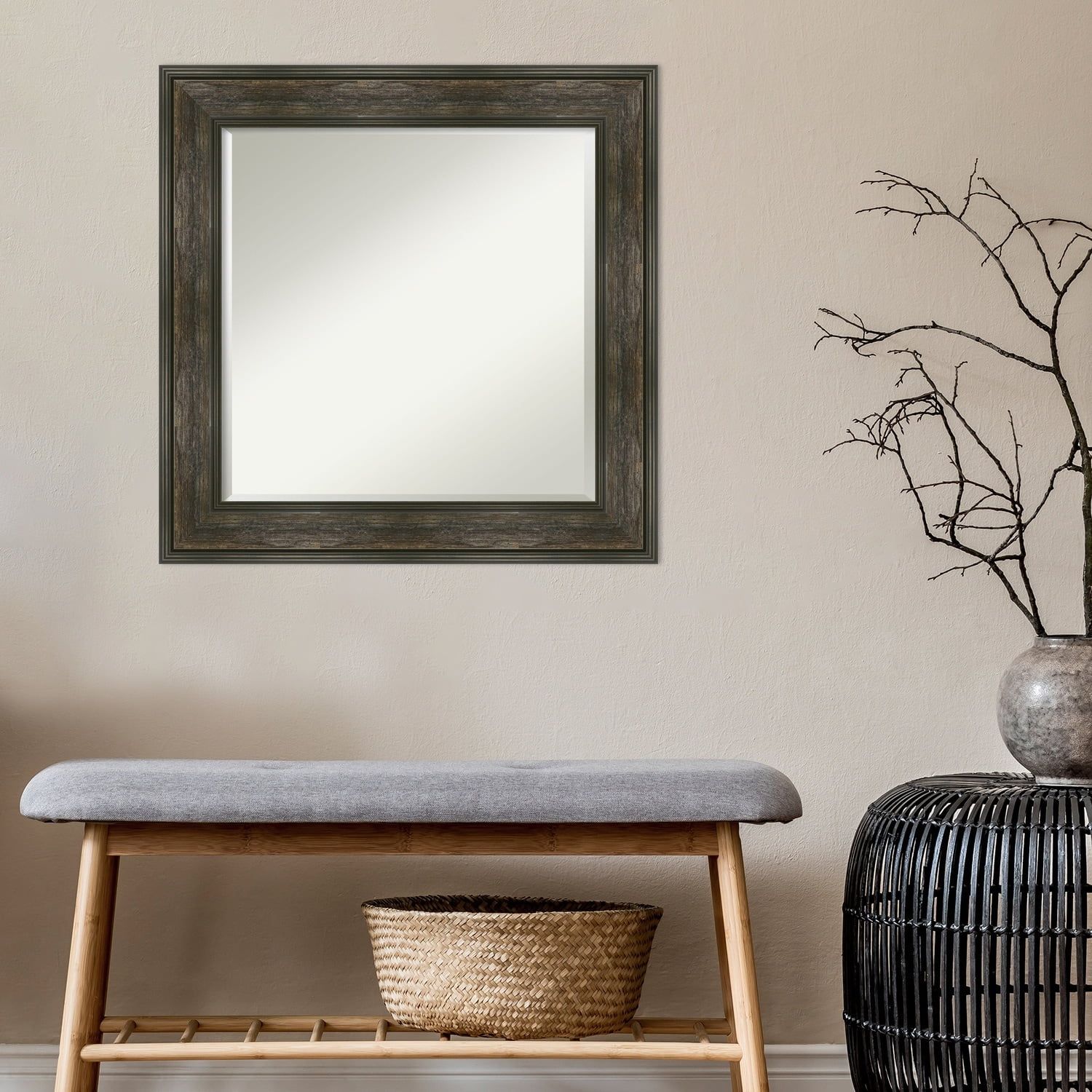Bronze & Silver Wood Framed 26'' Square Wall Mirror