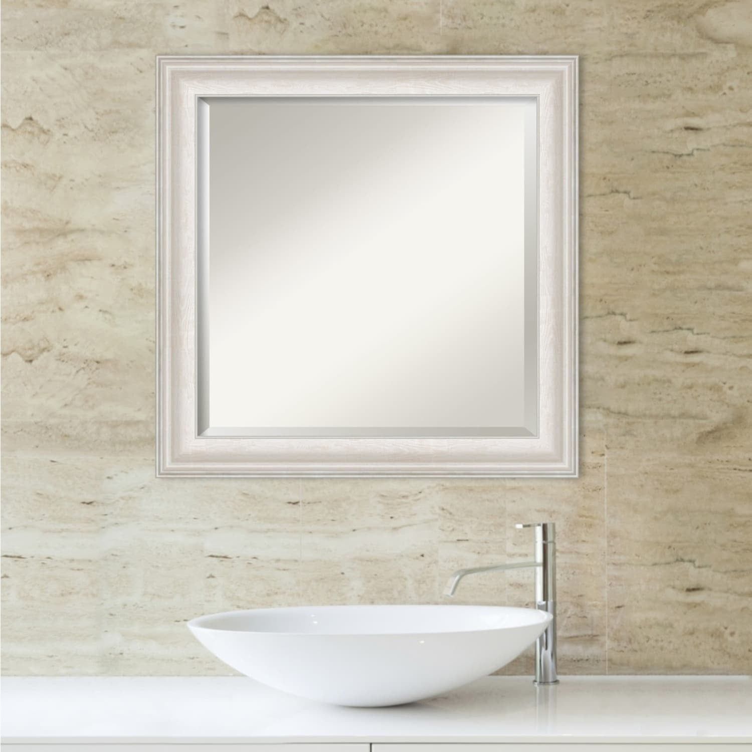 Elegant Silver Ridge 24.5" Square White Wash Wall Mirror