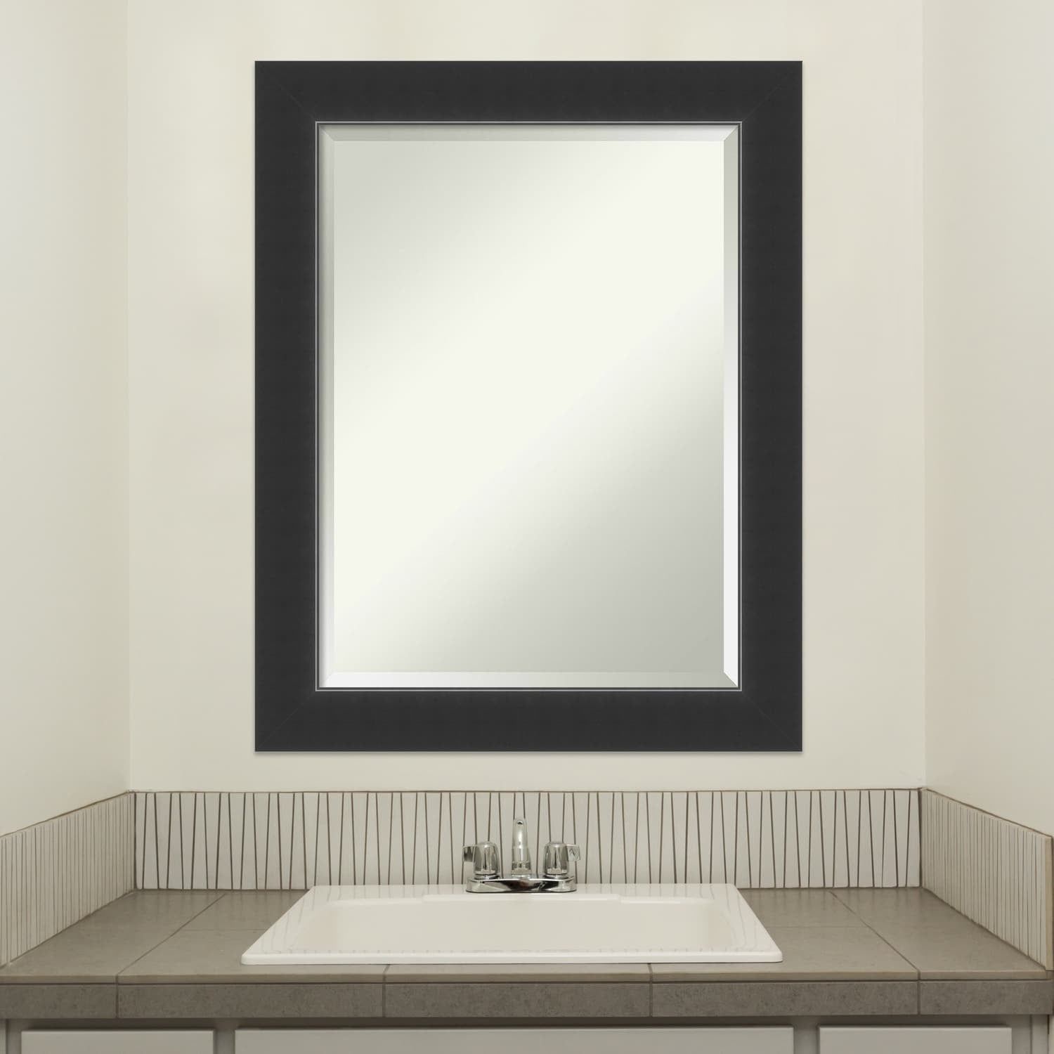 Corvino Black Beveled Wood Bathroom Wall Mirror 23 x 29 in