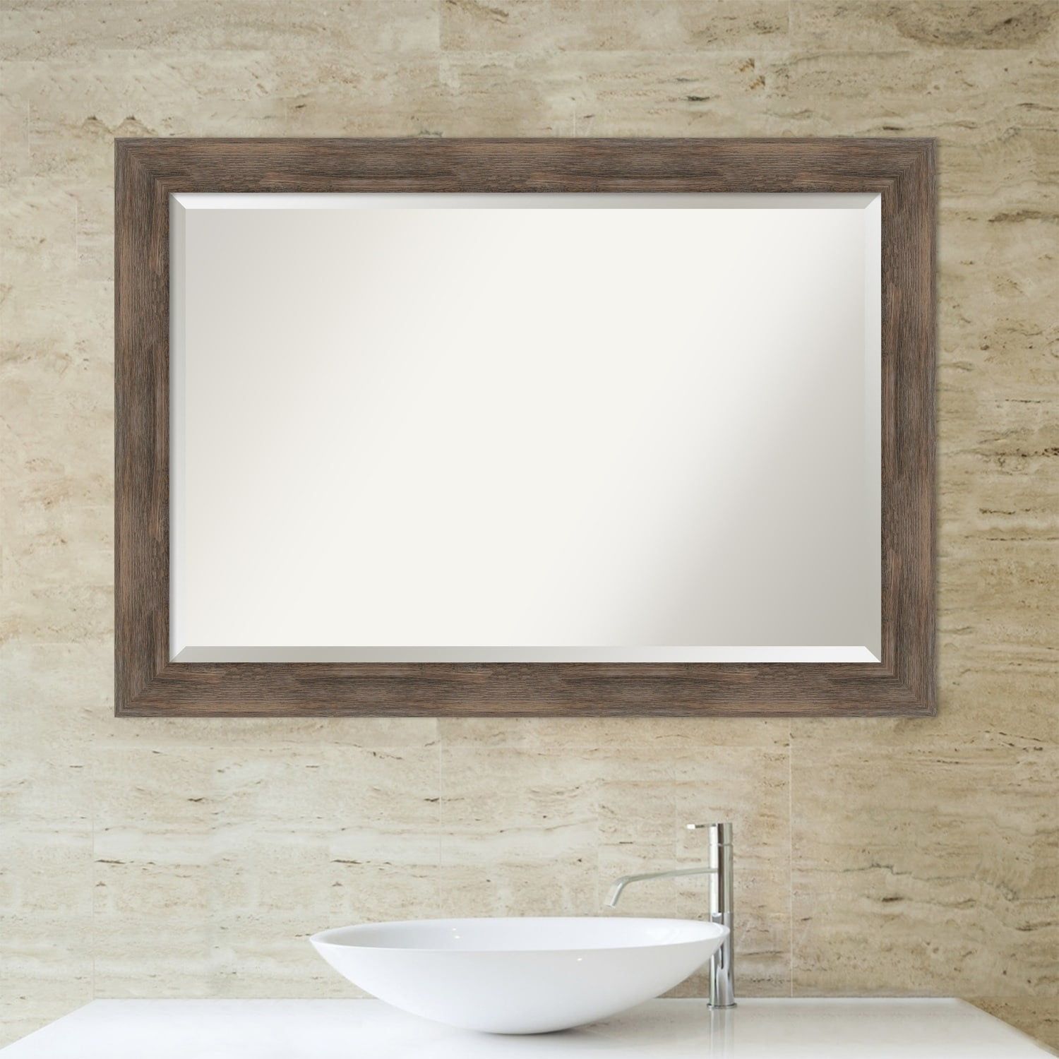 Elegant Hardwood Mocha 41" x 29" Rectangular Bathroom Vanity Mirror