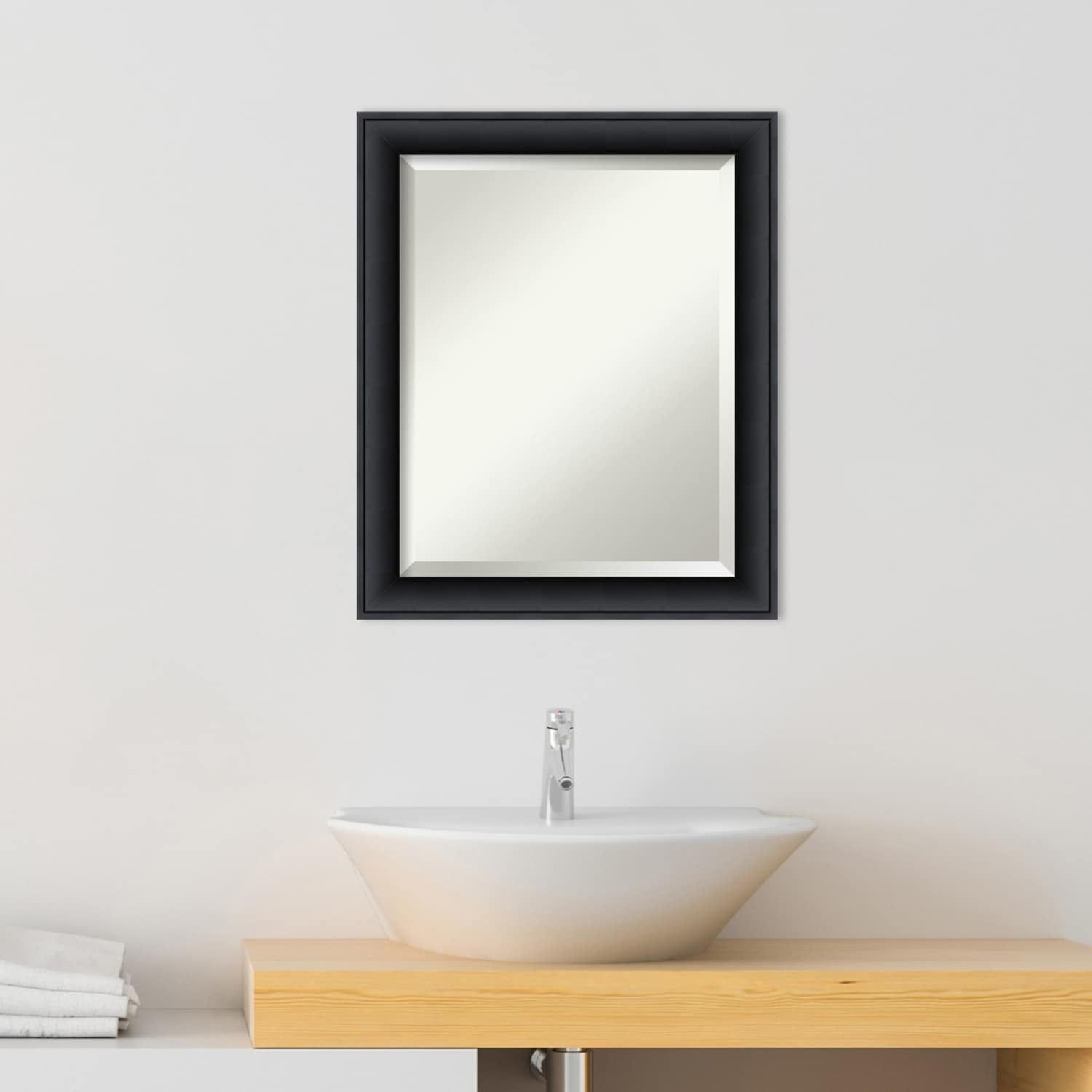 Nero Black Beveled Wood Bathroom Wall Mirror 23.5 x 19.5 in