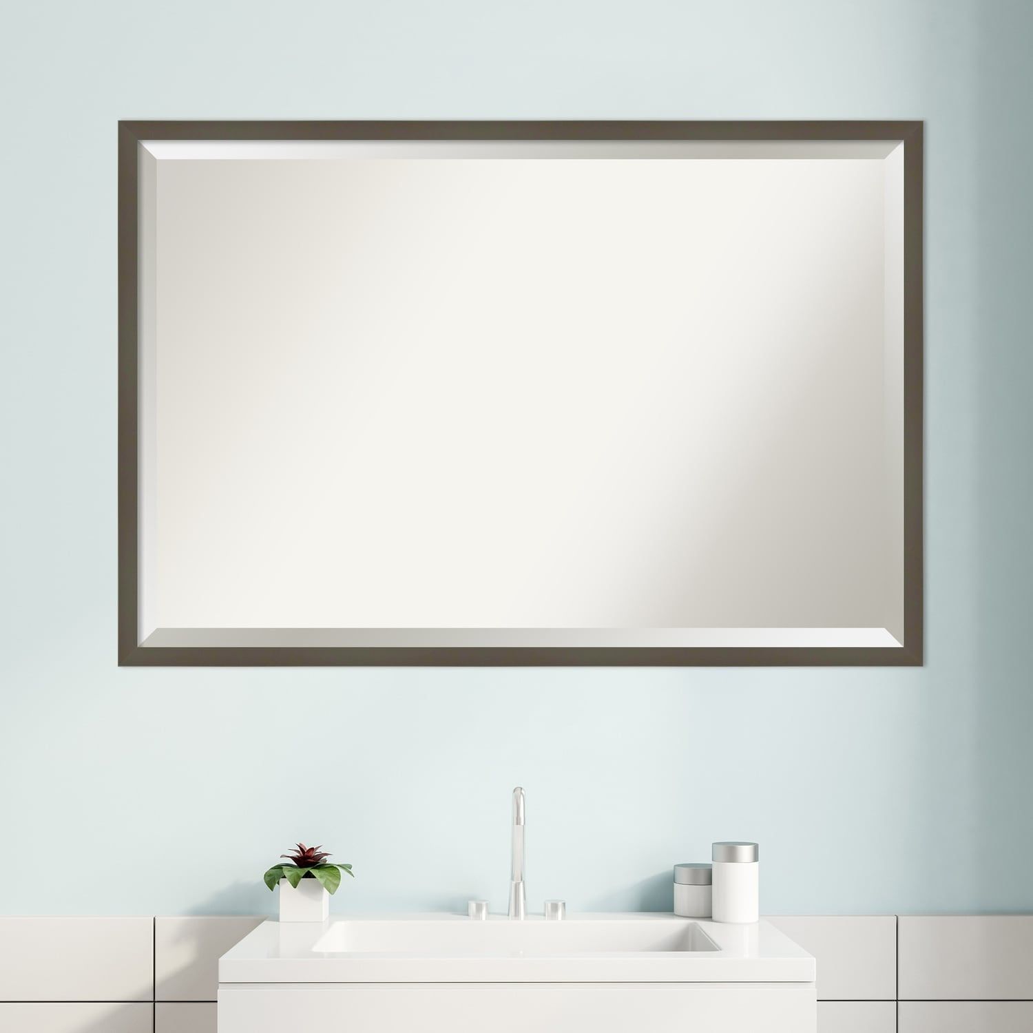 Svelte Grey Wood Rectangular Bathroom Vanity Mirror