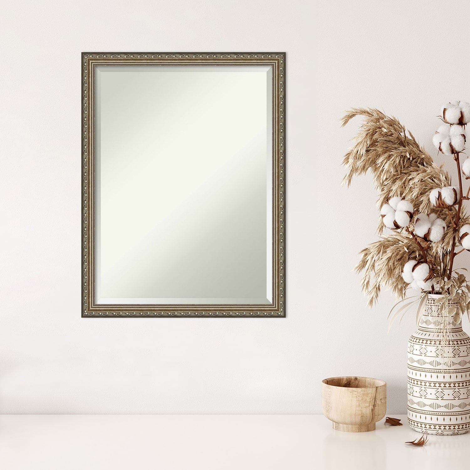 Amanti Art Beveled Wood Wall Mirror - Parisian Silver Frame Outer Size: 20 x 26 in