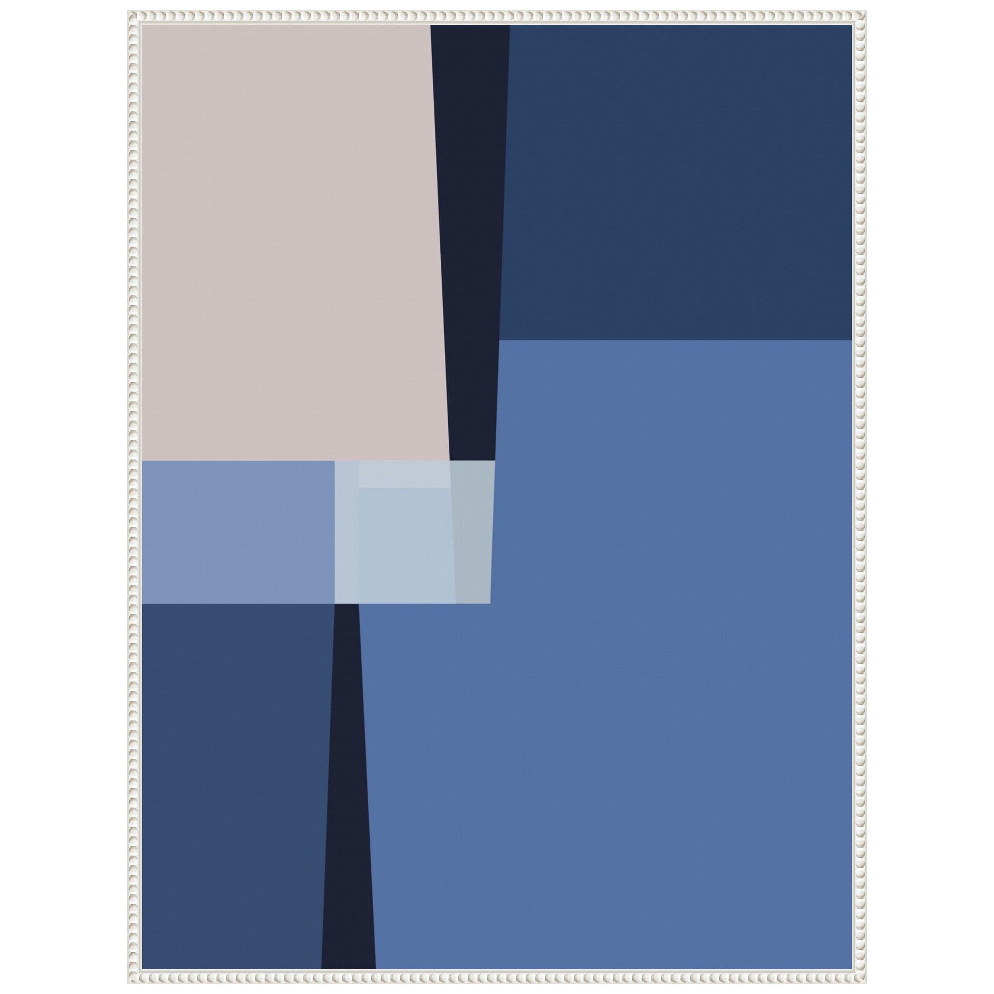 Blue and Beige Abstract Beaded Framed Canvas Wall Art