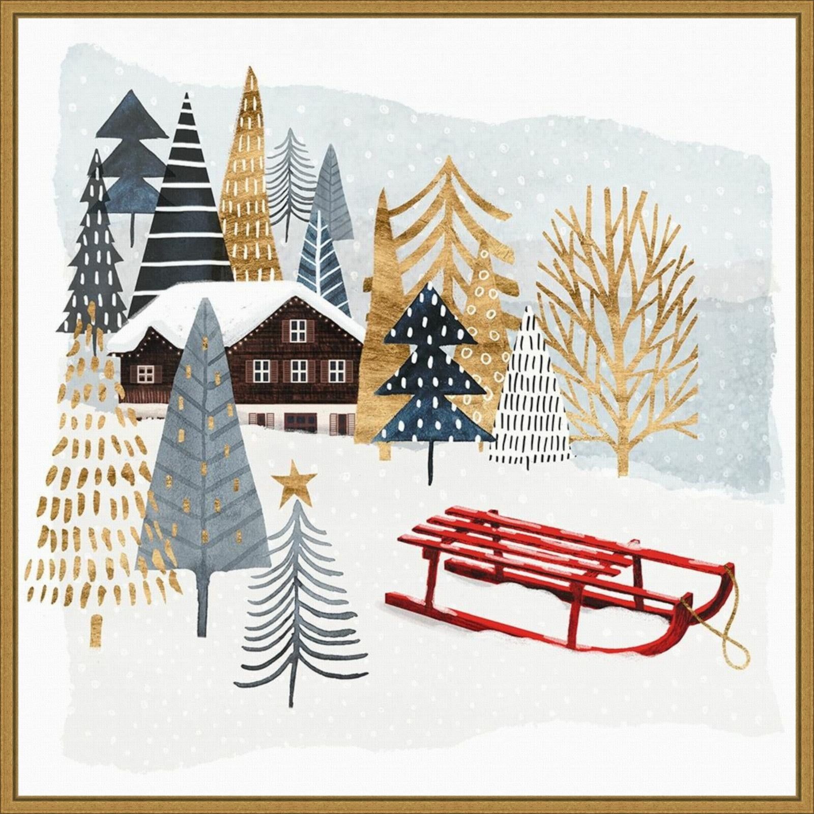 Christmas Chalet II Framed Canvas Wall Art Print with Gold Frame