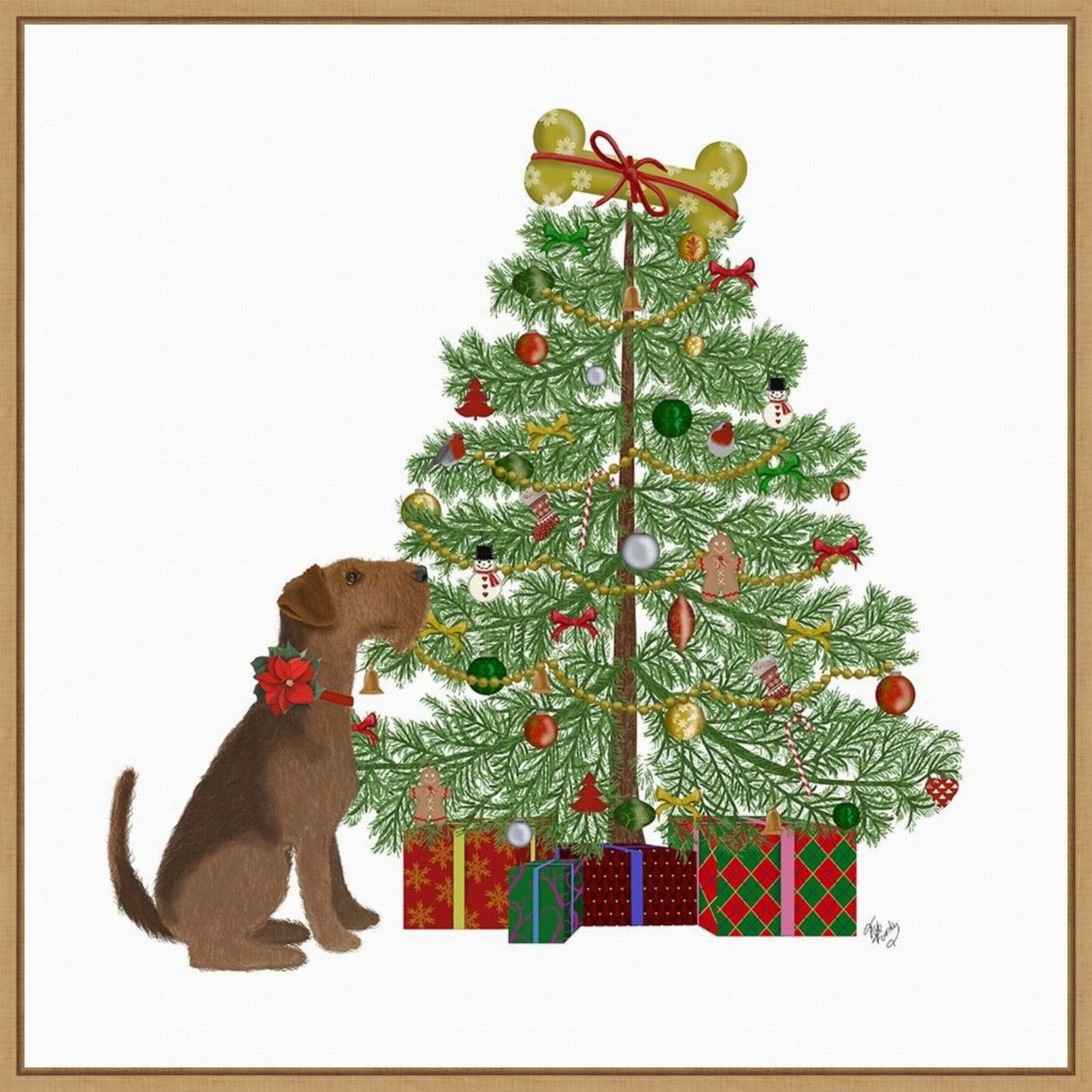 Christmas Dogs Bone Tree Framed Canvas Wall Art Print