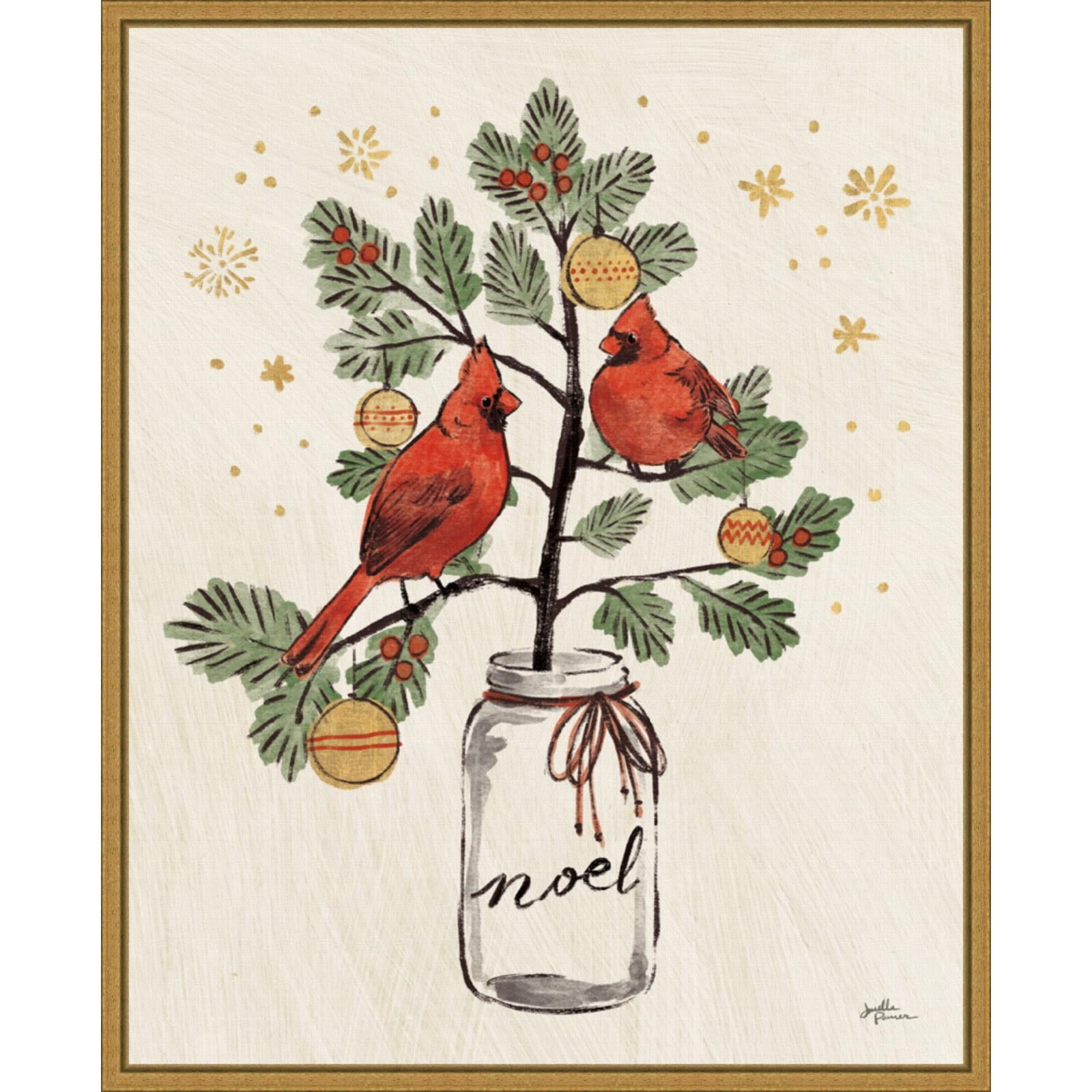 Christmas Lovebirds Noel Framed Canvas Wall Art Print